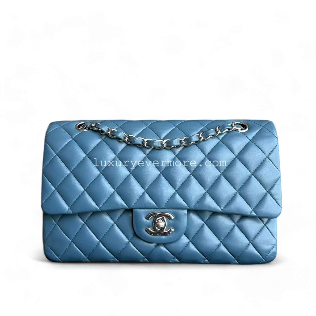 Classic Flap Medium 25CM Quilted Lambskin Blue Silver Hardware Series 17