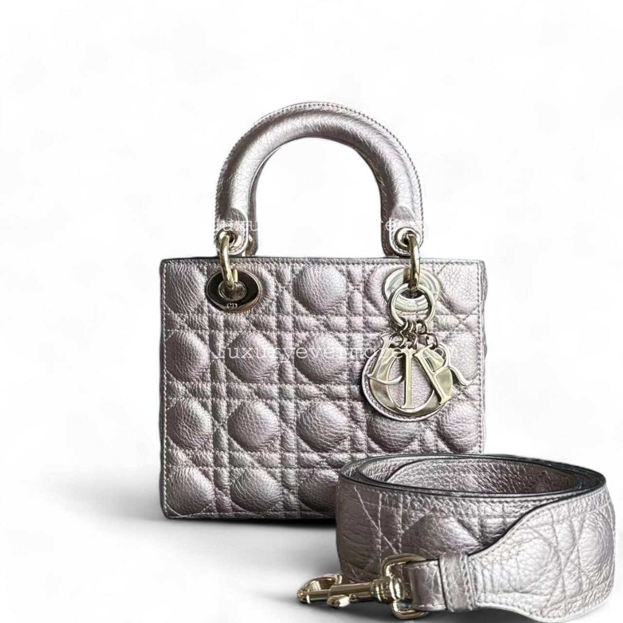 Dior Lady Small - Cannaga Calfskin Metallic Rose Gold Golden Hardware