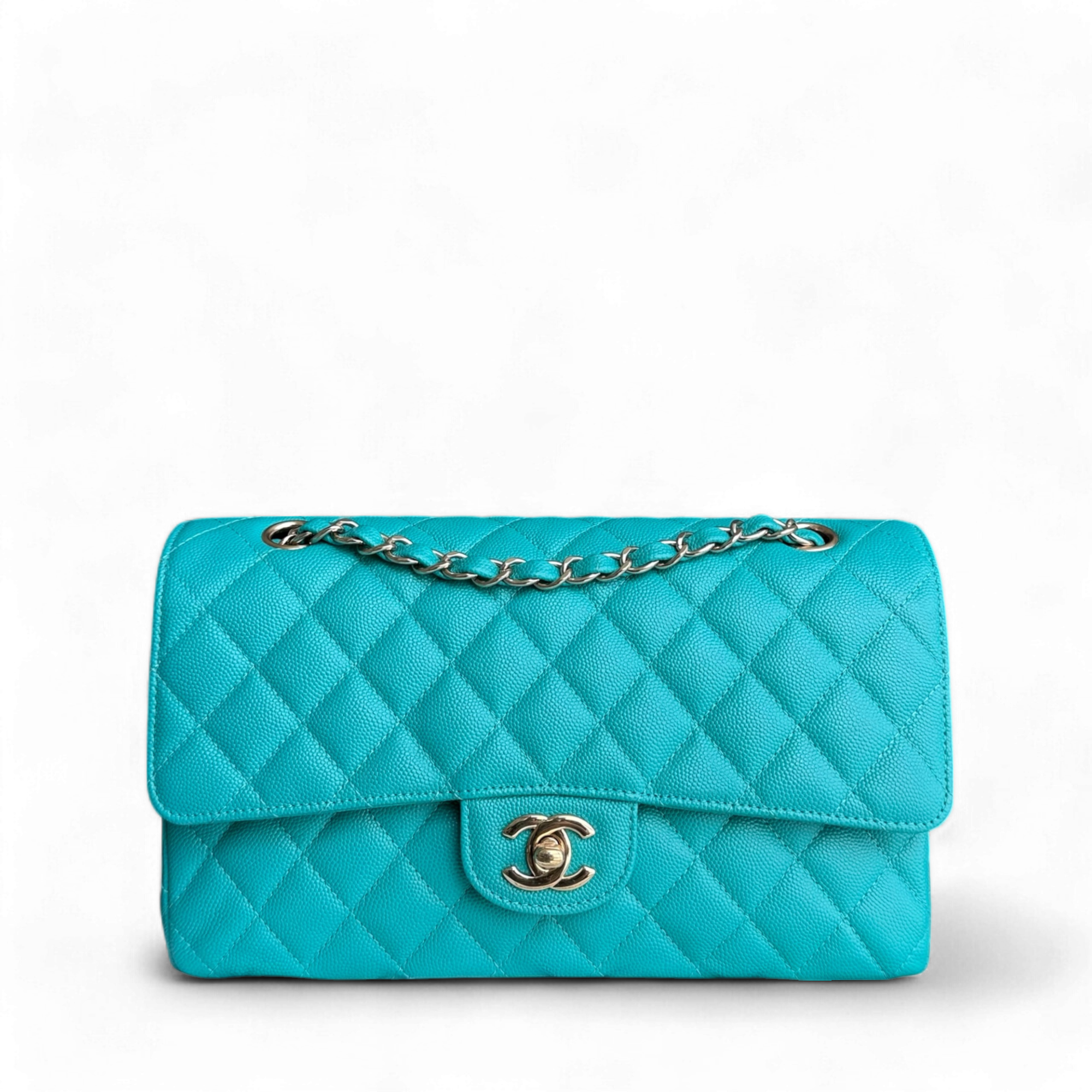 Chanel Classic Flap Medium - Caviar 25CM Quilted Cyan Blue Gold Hardware Series 23