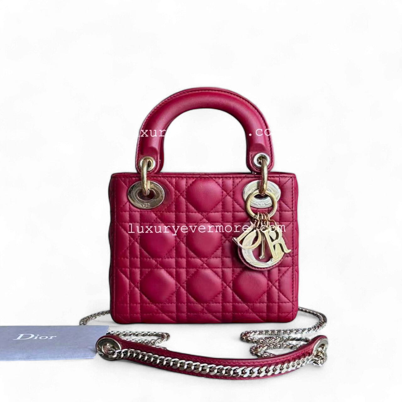 Dior Lady Mini - Cannage Lambskin Red Golden Hardware