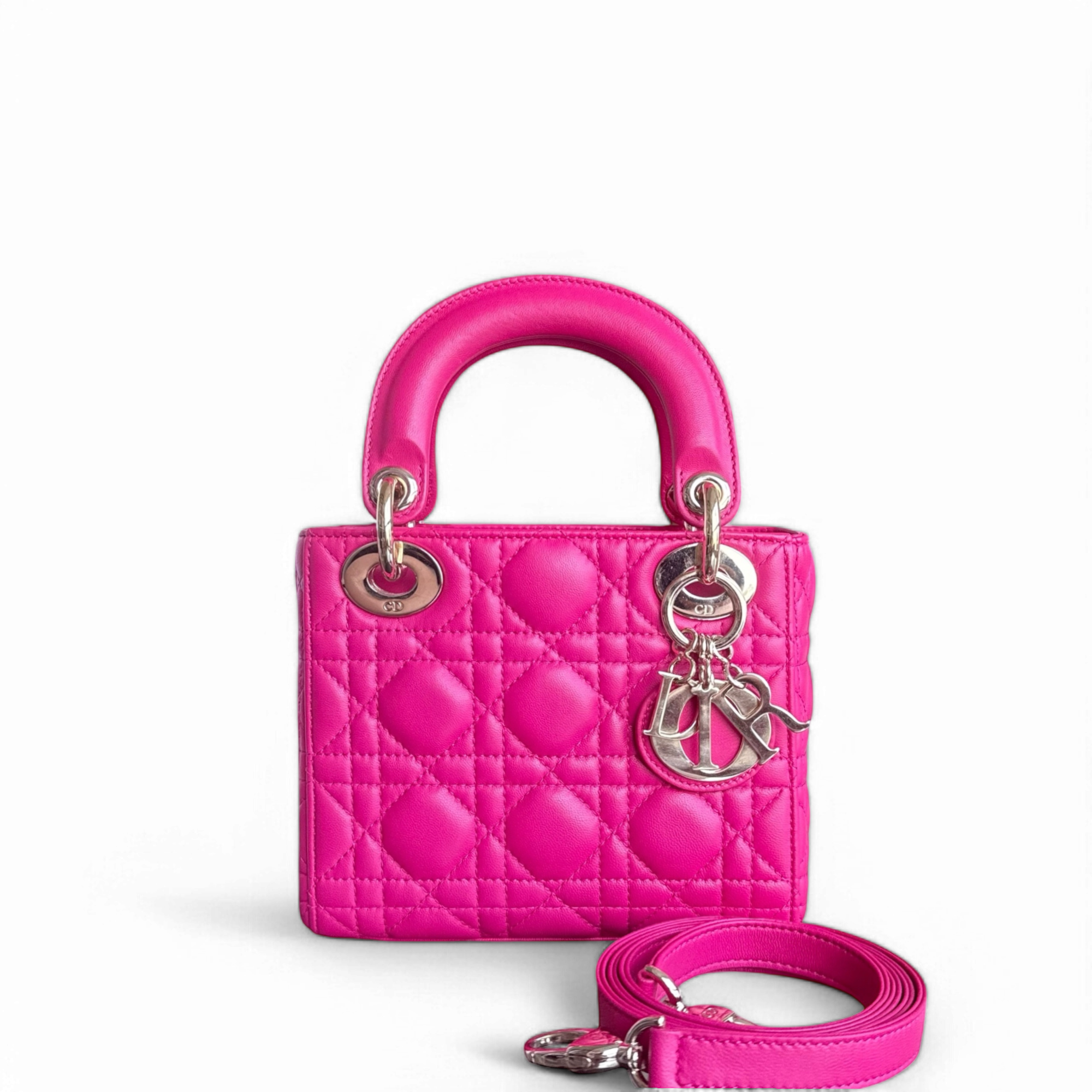 Dior Lady Mini - Cannage Lambskin Hot Pink Gold Hardware