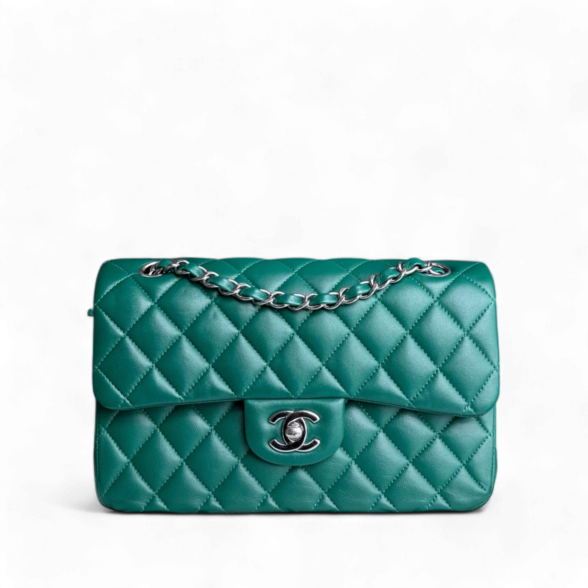 Chanel Classic Flap Small - Lambskin 23CM Quilted Double Flap Dark Green Silver Hardware Series 25