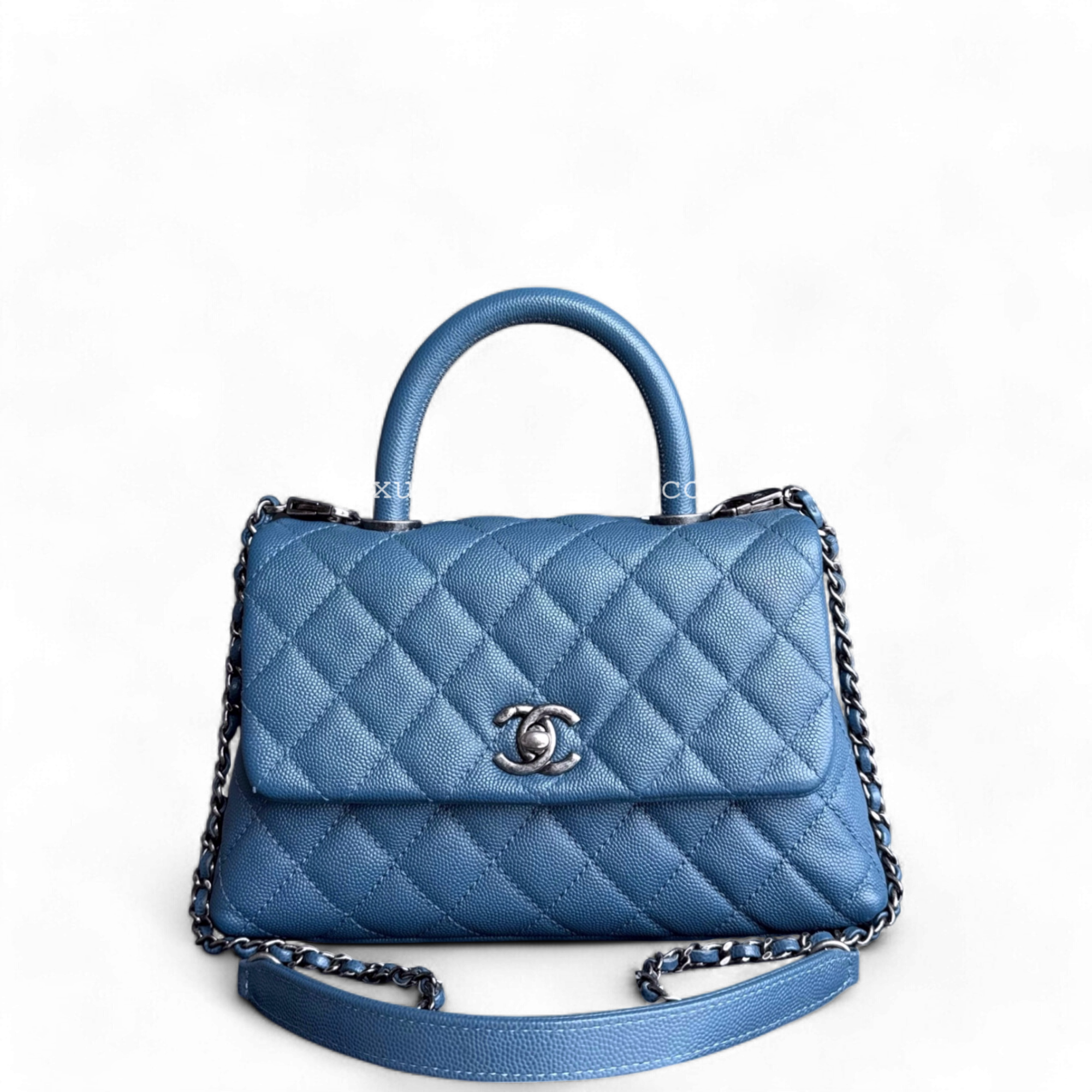 Chanel Coco Handle Small - Caviar Quilted Blue Ruthenium Silver Hardware Series 23