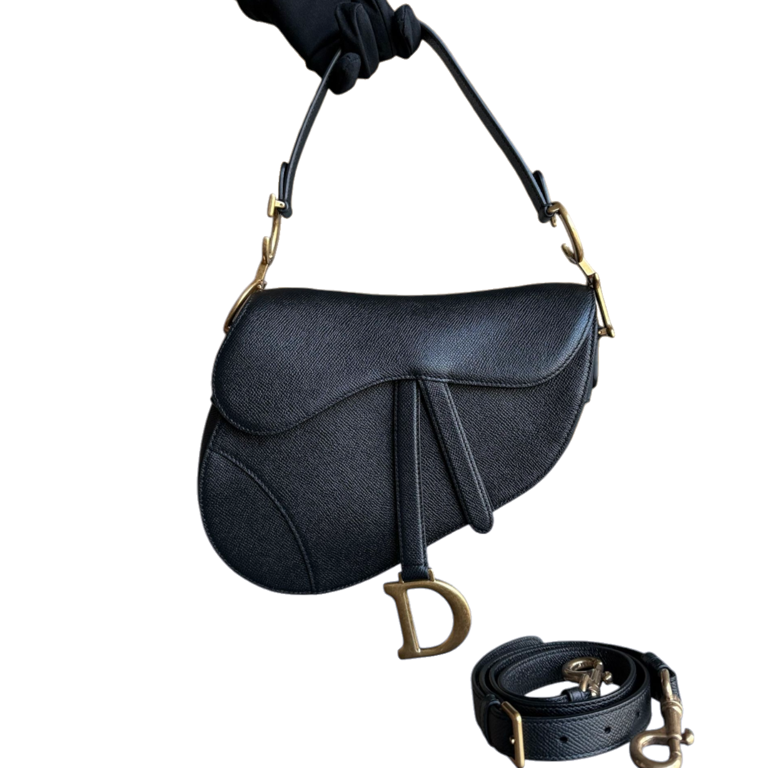 Dior Saddle Medium With Strap - Grained Calfskin Black Gold Hardware