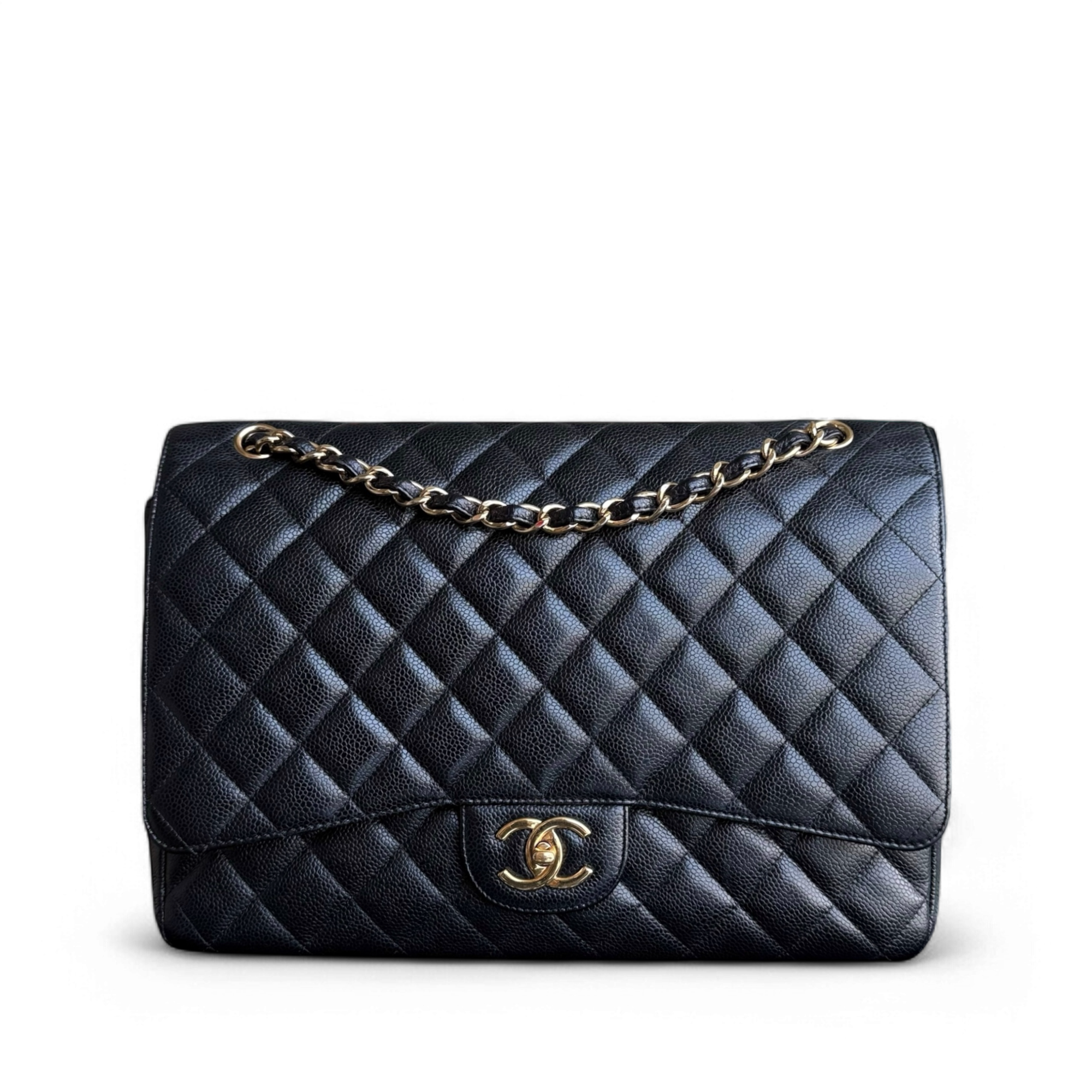 Chanel Classic Flap Maxi - Caviar Double Flap 33CM Quilted Black Gold Hardware Series 15
