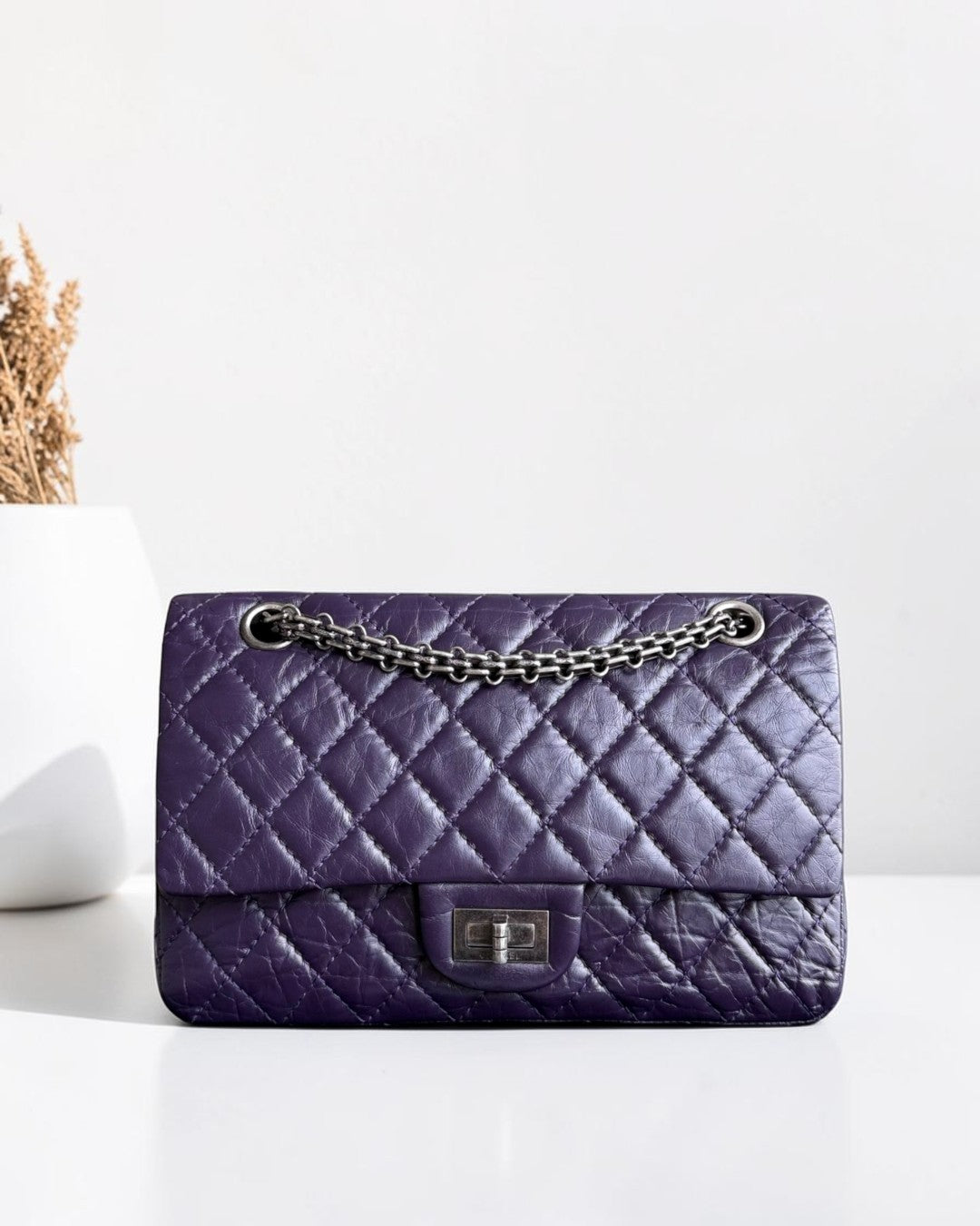 Chanel 2.55 Reissue 225 - Quilted Aged Calfskin Dark Violet Purple Aged Silver Hardware Series 17