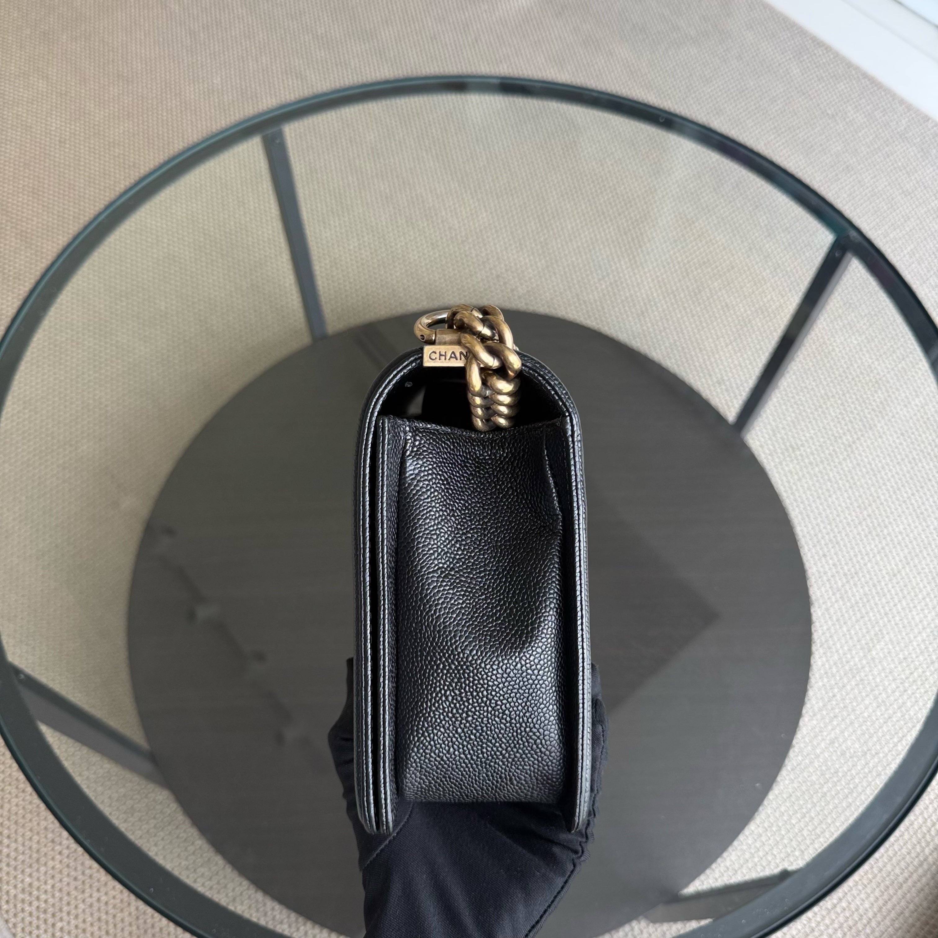 Chanel Boy Medium - Caviar 28CM Quilted Black Gold Hardware Series 20