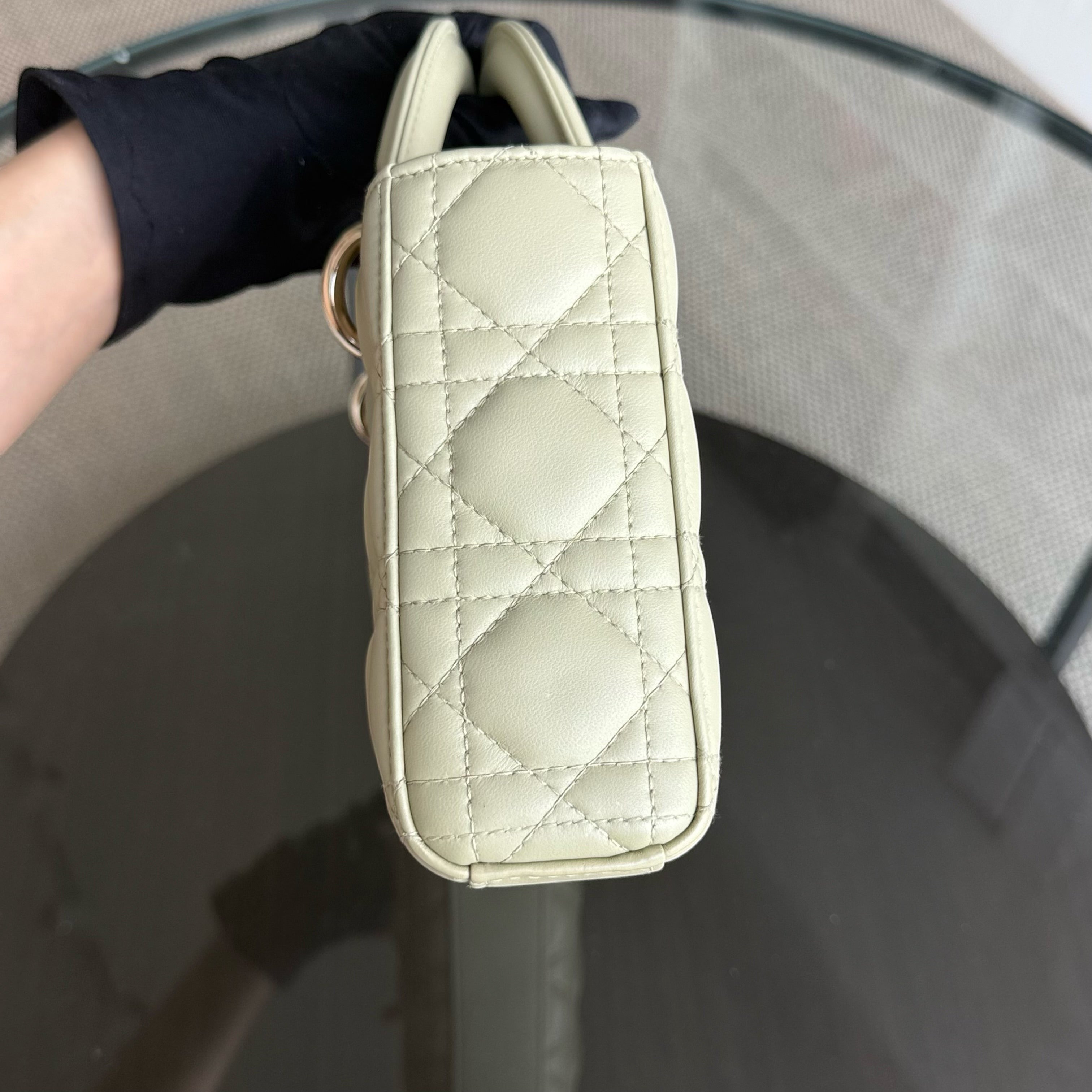 Dior D-Joy Medium - Cannage Lambskin Light Lime Beige Gold Hardware