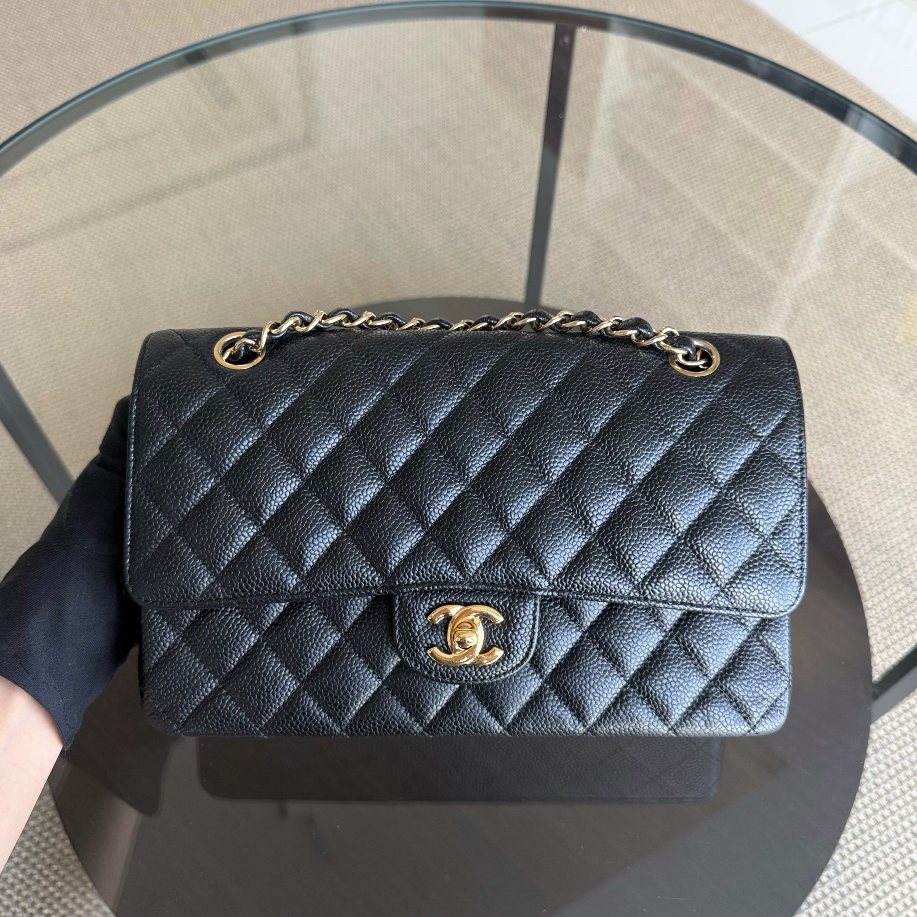 Chanel Classic Flap Medium - 25CM Quilted Caviar Black Gold Hardware Series 21