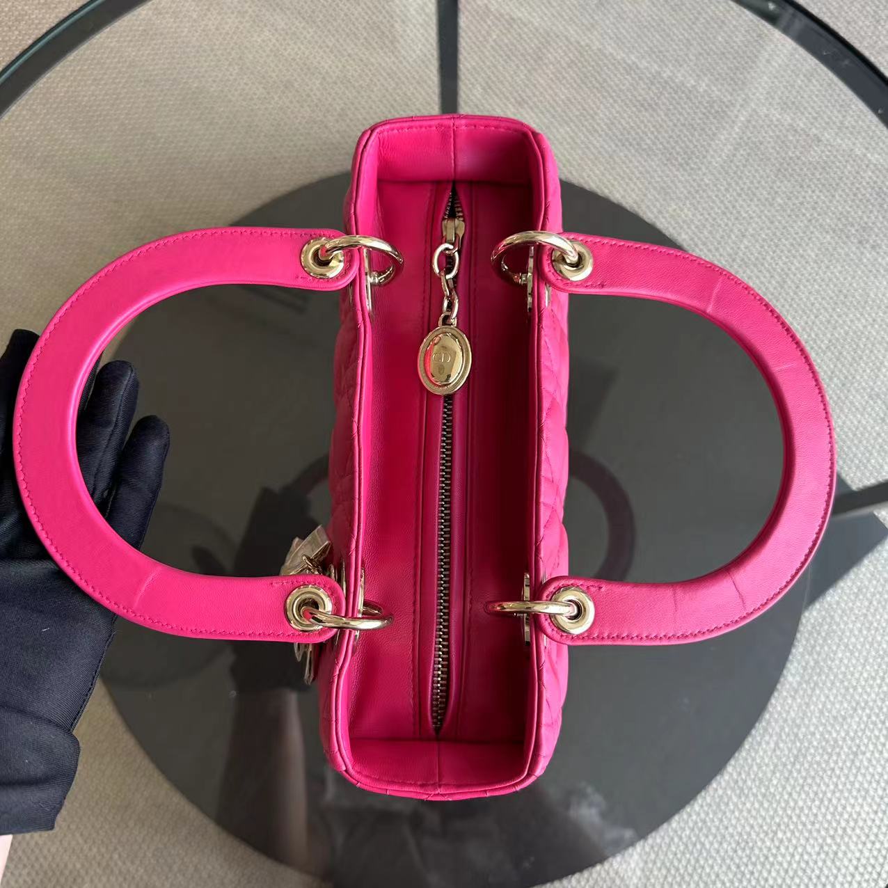 Lady Medium Cannage Lambskin Hot Pink GHW