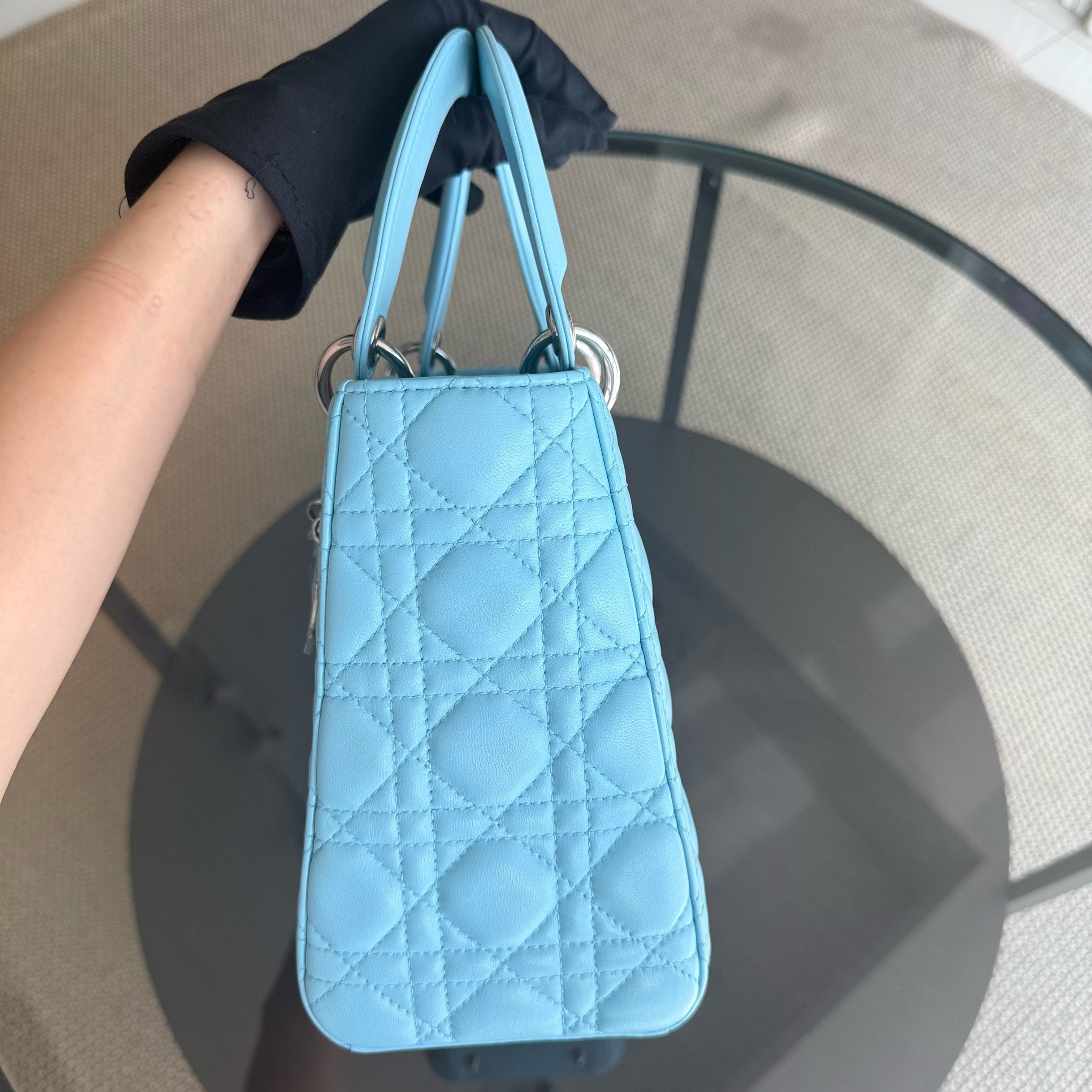 Dior Lady Medium - Cannage Lambskin Light Baby Blue Silver Hardware