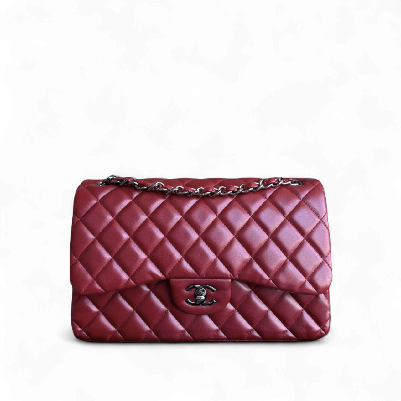 Chanel Classic Flap Jumbo - Double Flap 30CM Quilted Lambskin Dark Red Gold Hardware Series 15