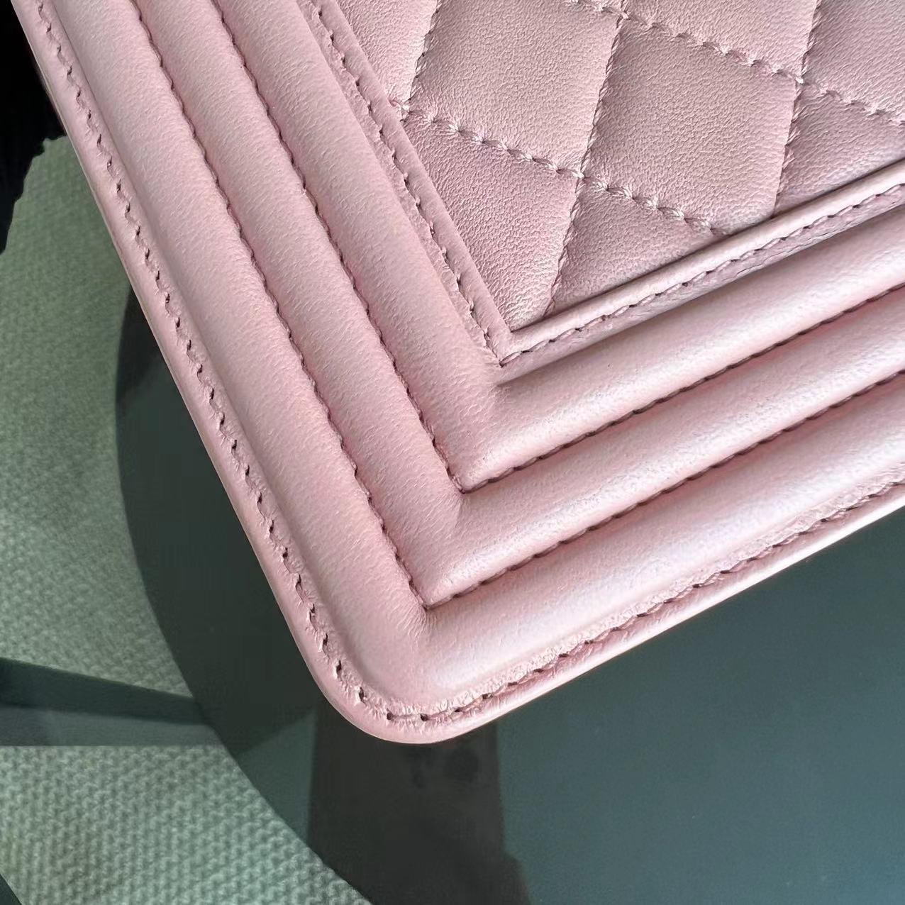 Boy New Medium 28CM Quilted Lambskin Sakura Pink Leboy Ruthenium Silver Hardware Series 20