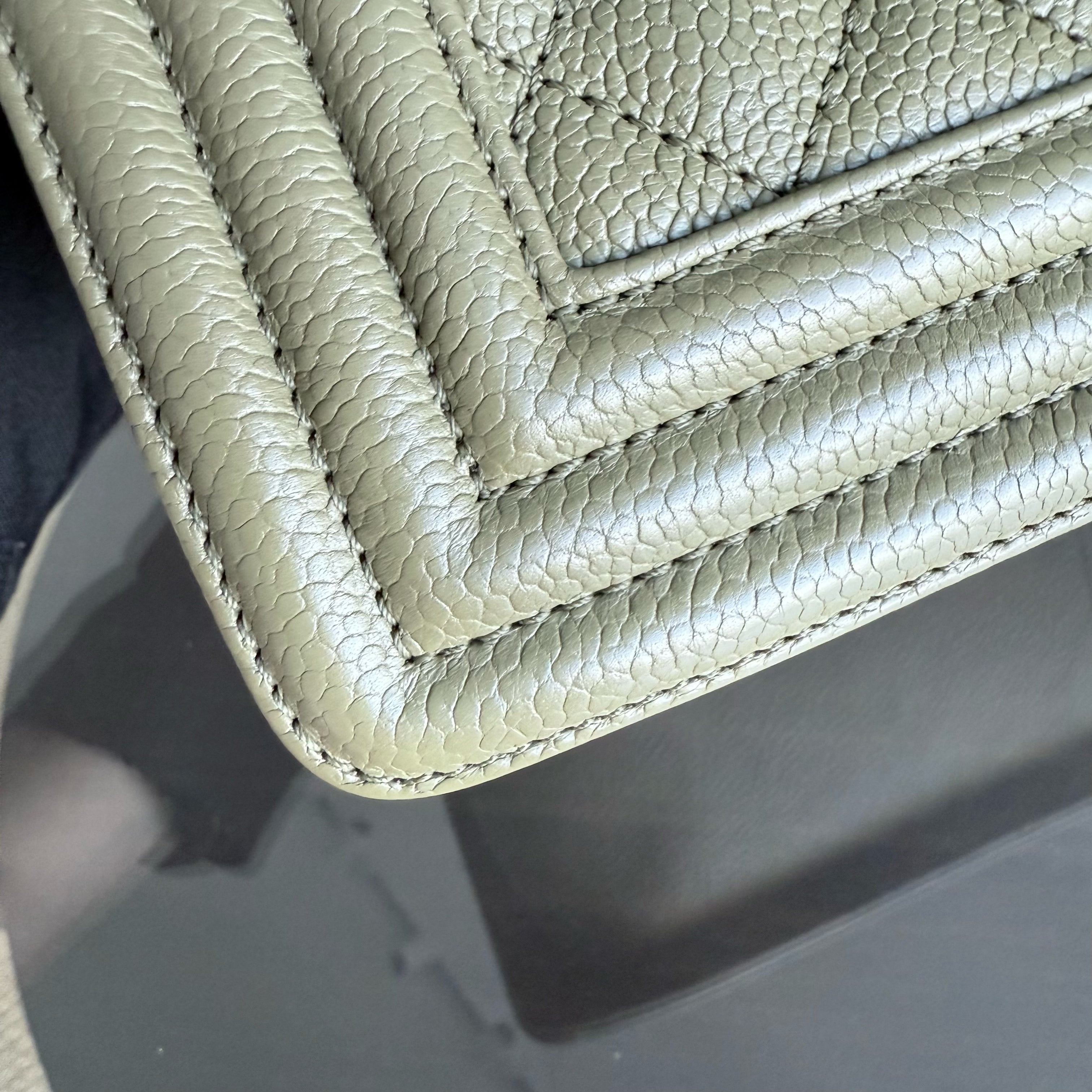 Chanel Boy Medium - Caviar 25CM Quilted Green Gold Hardware Series 23