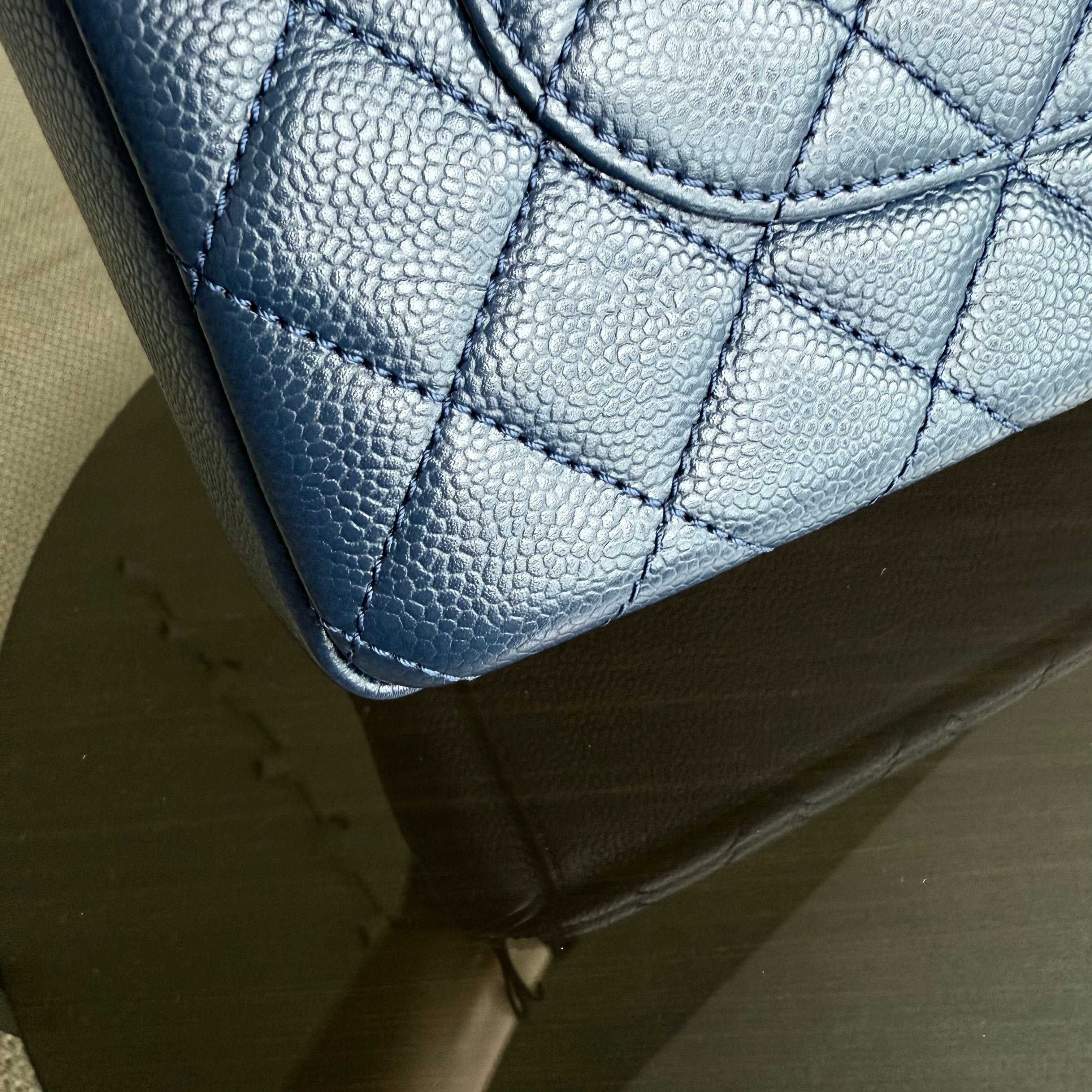 Chanel PST Petite Shopping Tote - Caviar 24CM Quilted Dark Blue Silver Hardware Series 15