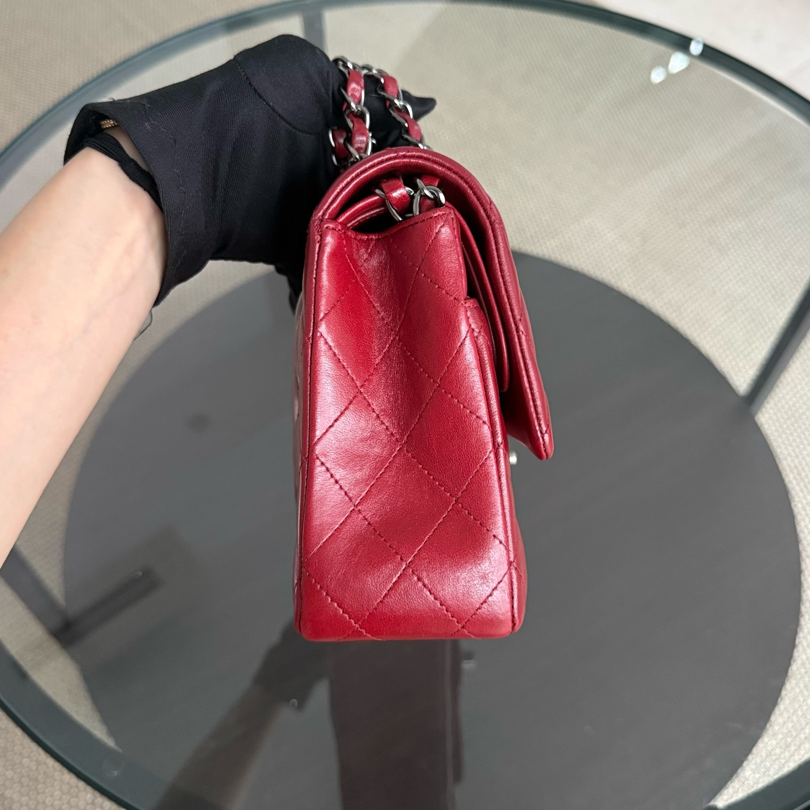 Chanel Classic Flap Medium - 25CM Quilted Lambskin Burgundy Dark Red Silver Hardware Series 18