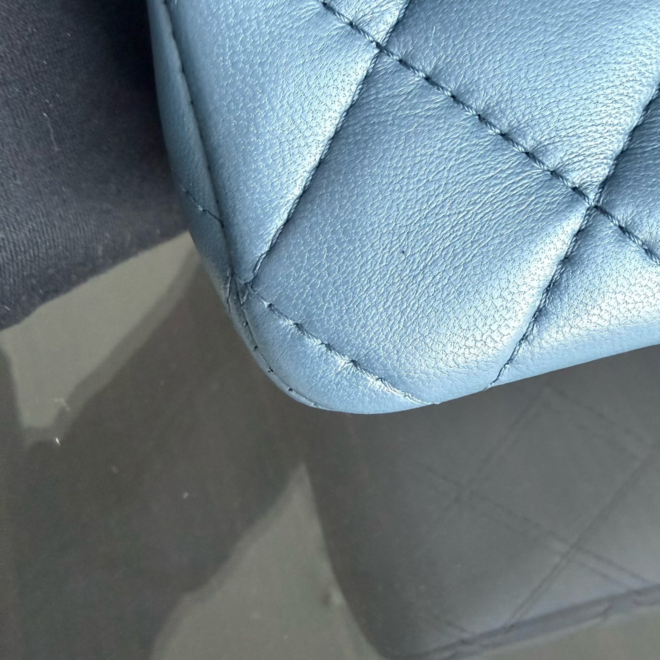 Chanel Lambskin Mini Rectangle Classic Flap - 20CM Quilted Blue Golden Hardware Series 23