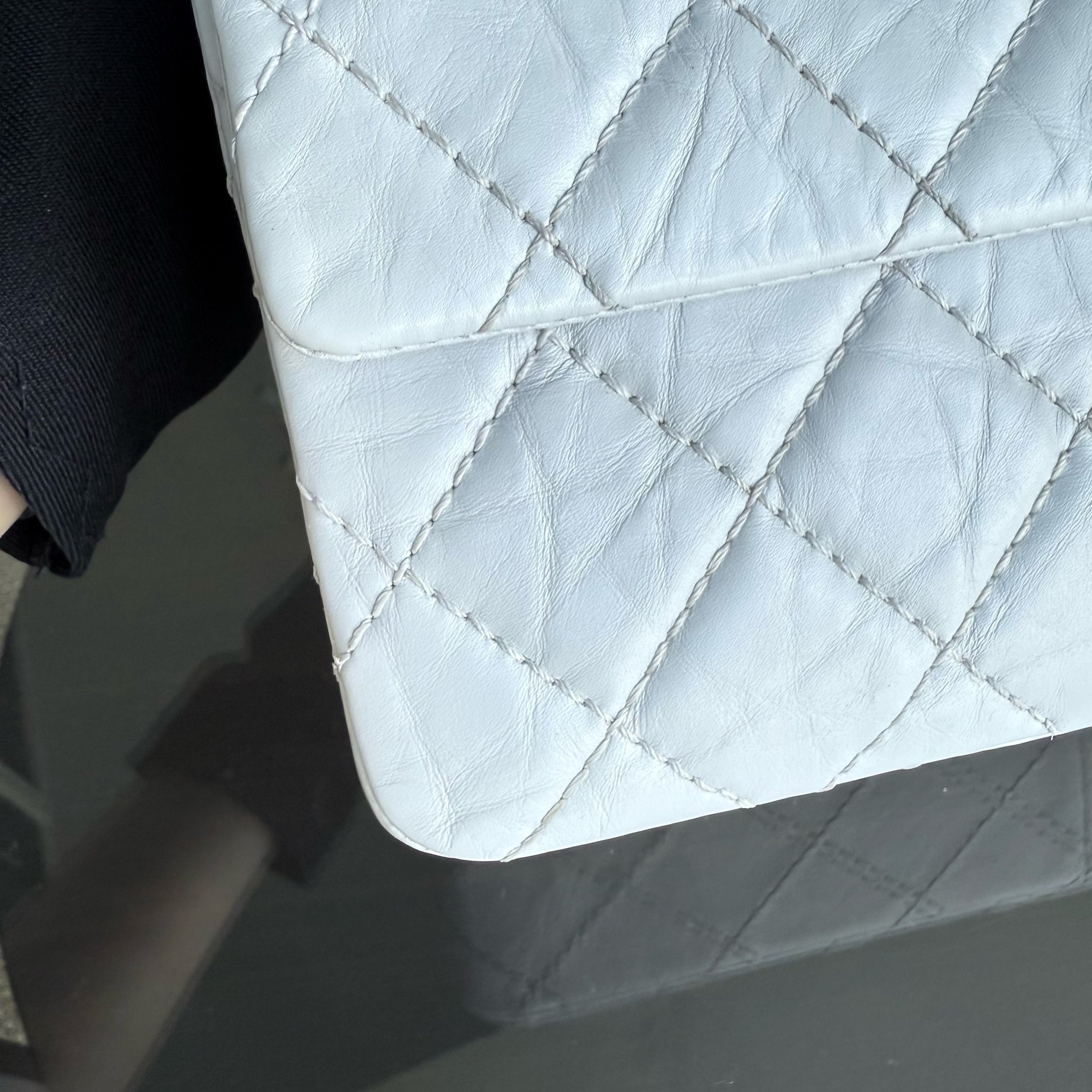 Chanel 2.55 Reissue 226 - Quilted Aged Calfskin White Ruthenium Black Hardware Series 12