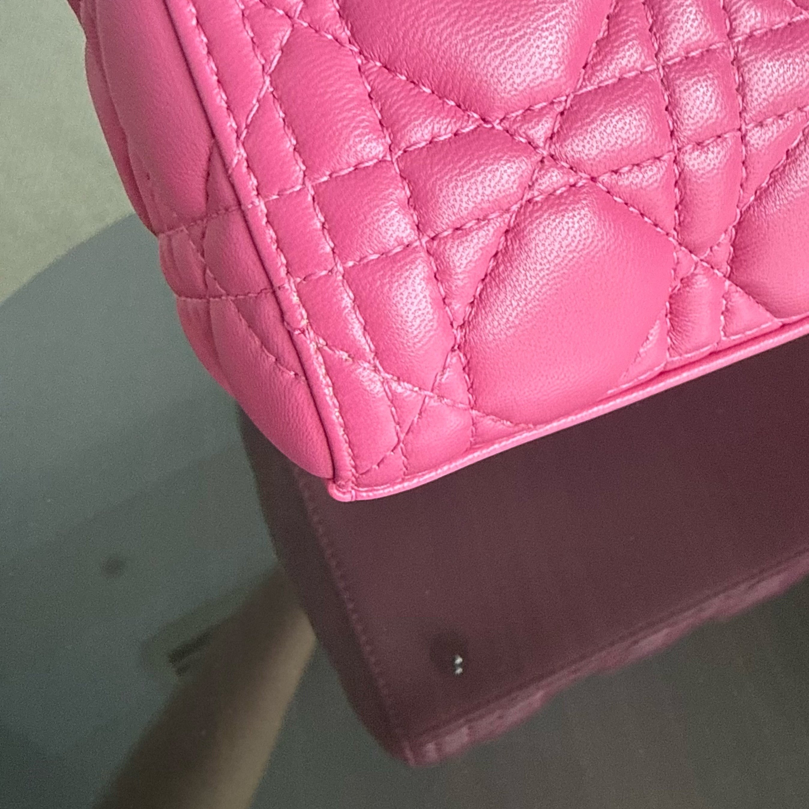 Dior Lady Medium - Cannage Lambskin Barbie Pink Silver Hardware Strap