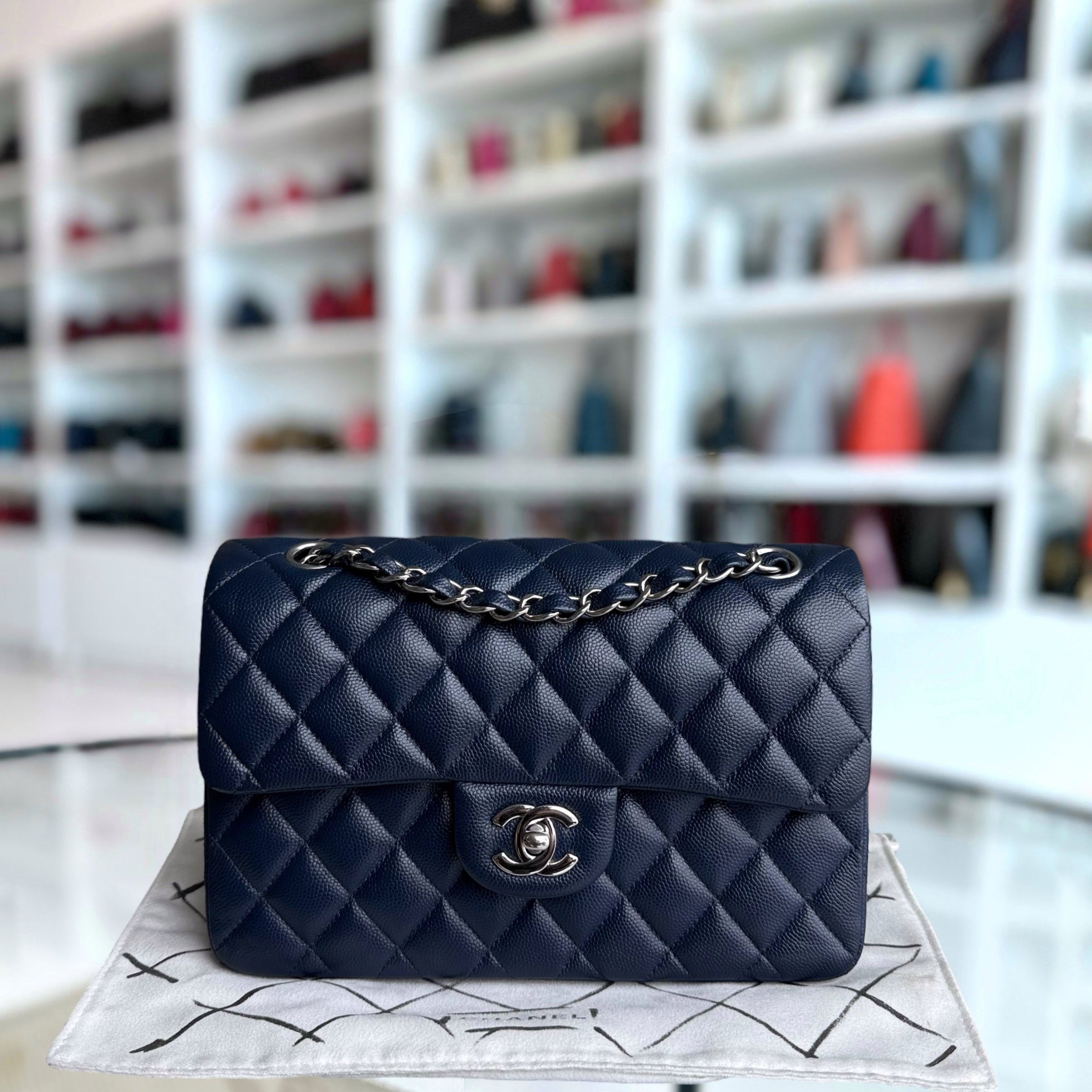 Chanel Classic Flap Small - Caviar 23CM Quilted Midnight Blue Silver Hardware Series 24