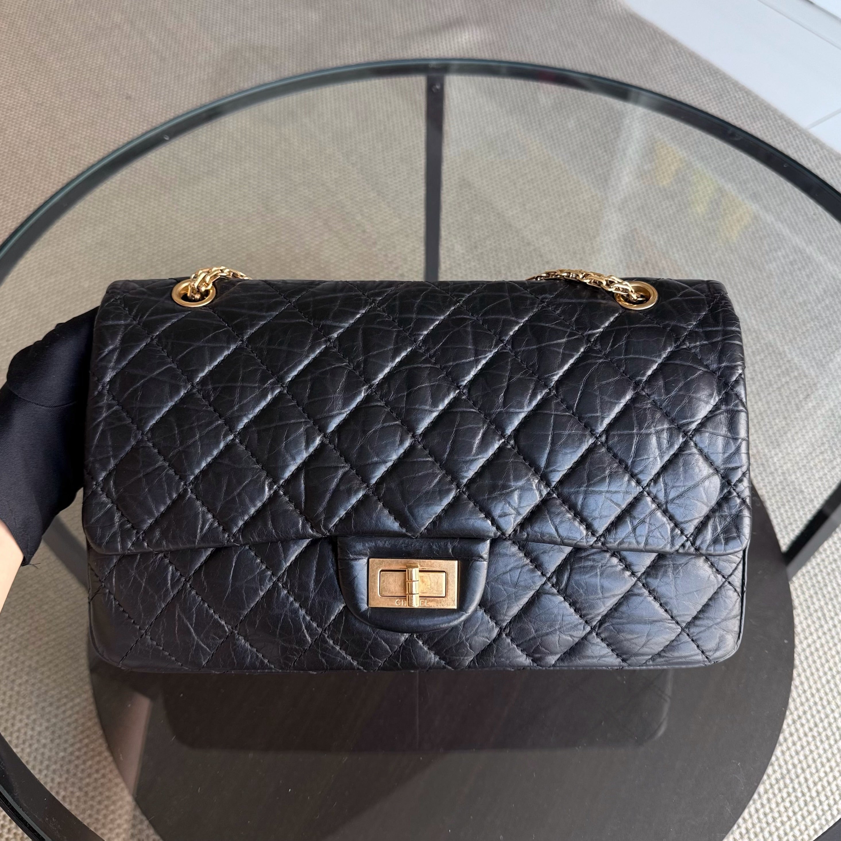 Chanel 2.55 Reissue 227 - Quilted Aged Calfskin Black Gold Hardware Series 18