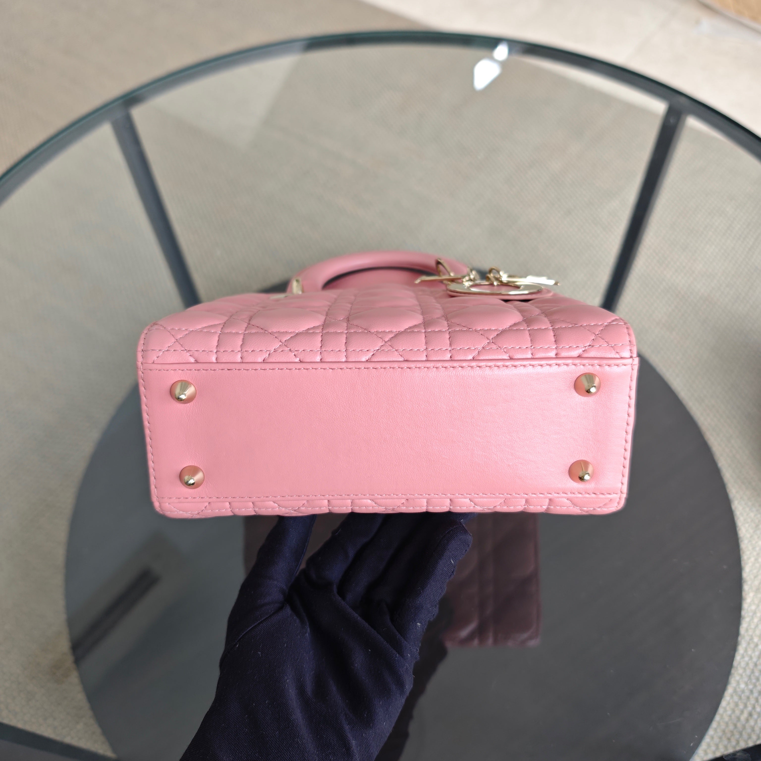 Dior Lady Small Flap - Cannage Lambskin Pink Gold Hardware