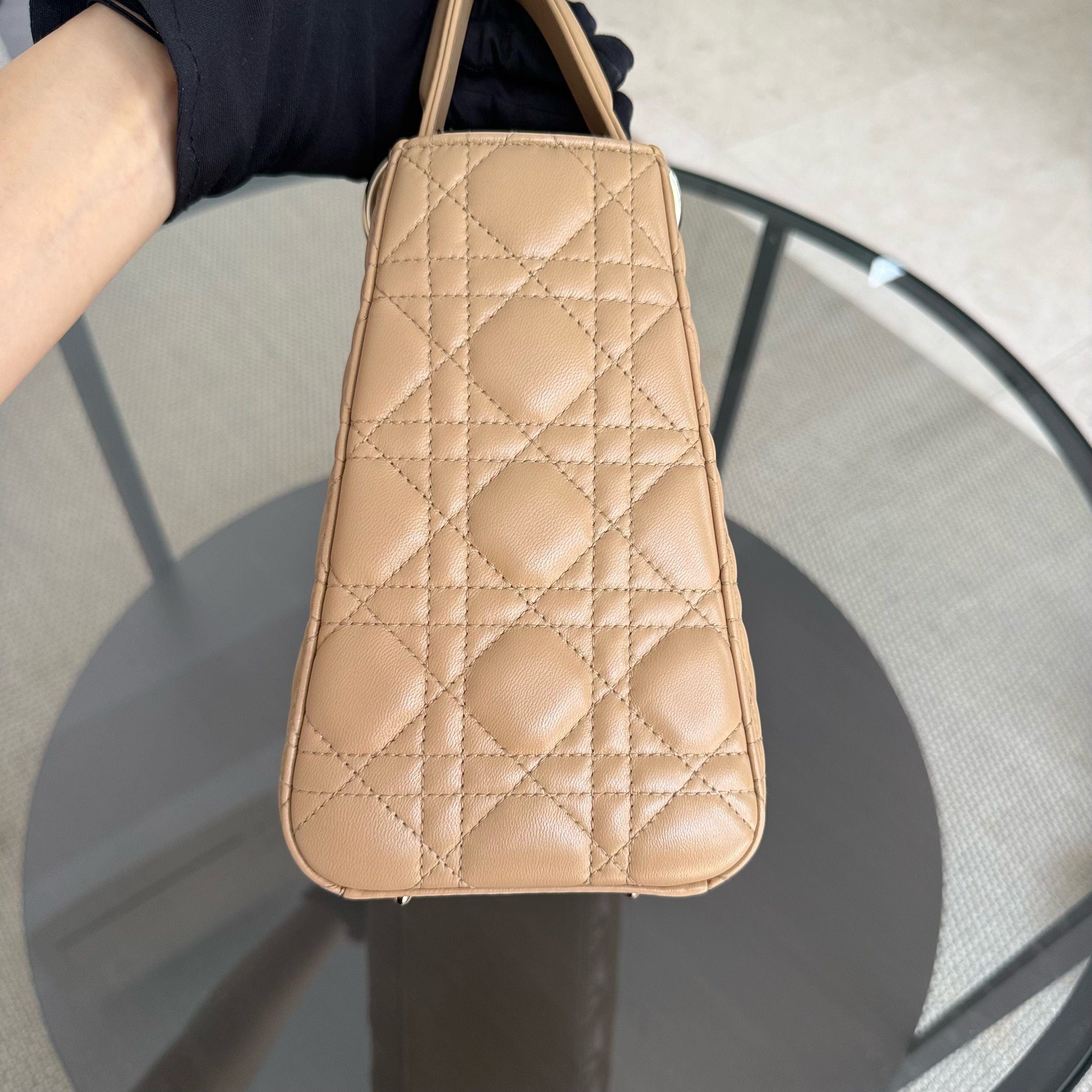 Dior Lady Medium - Cannage Lambskin Beige Brown Gold Hardware Strap
