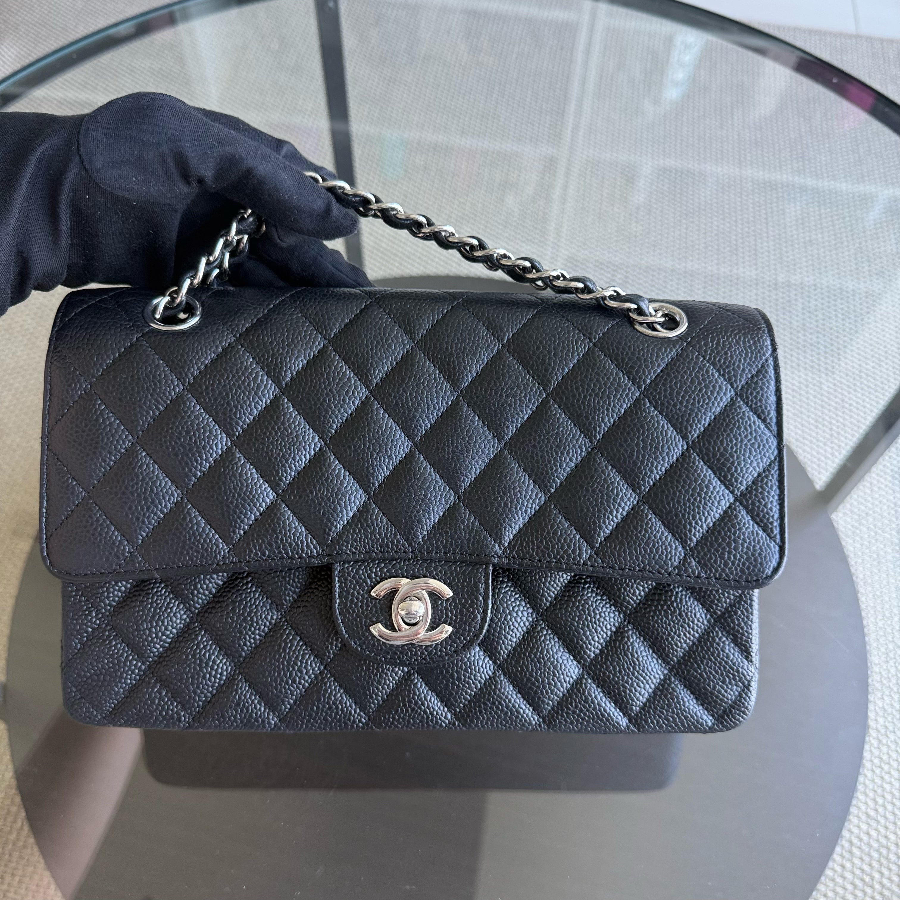 Chanel Classic Flap Medium - Caviar 25CM Quilted Black Silver Hardware Series 16