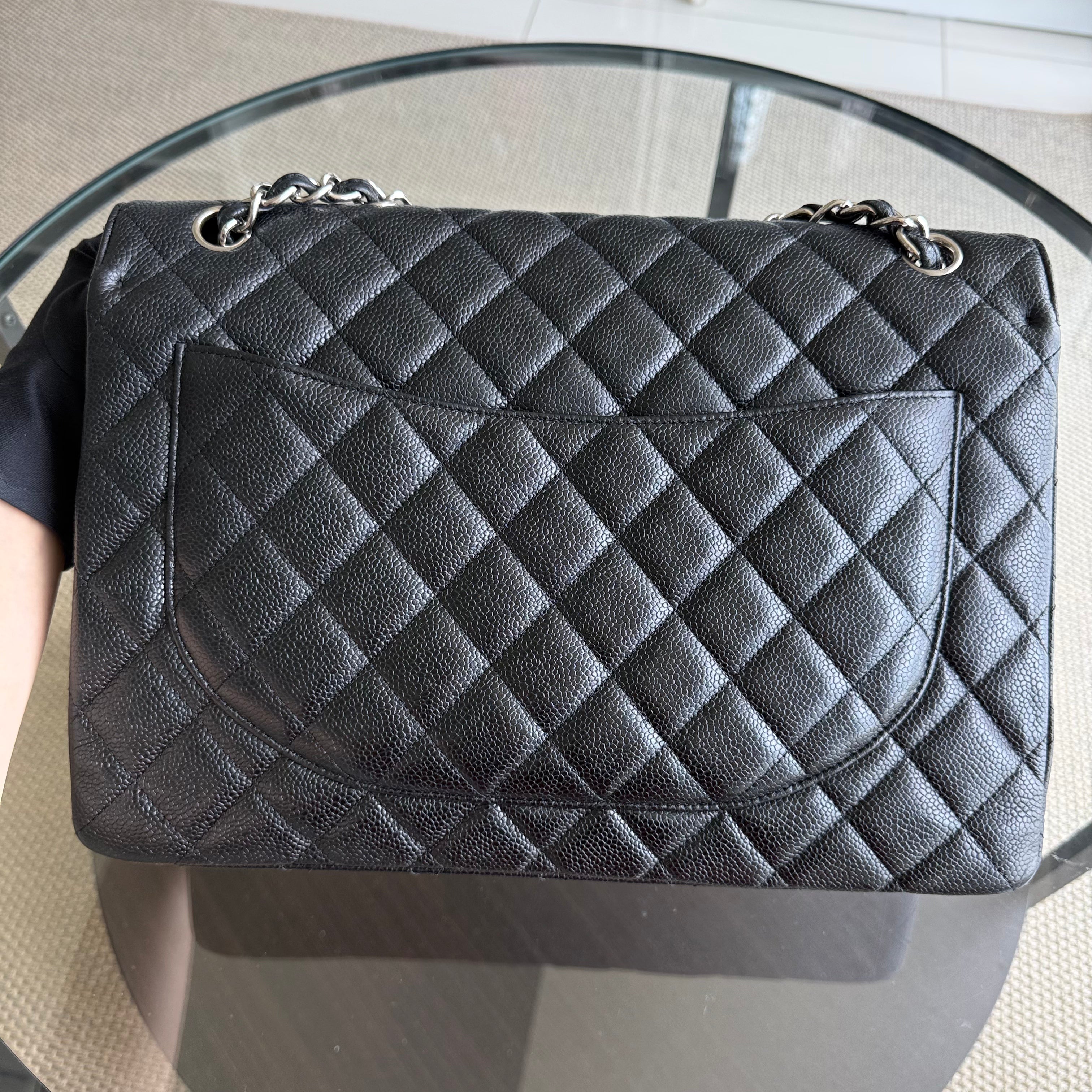 Chanel Classic Flap Maxi - Caviar 33CM Single Flap Quilted Black Silver Harware Series 13