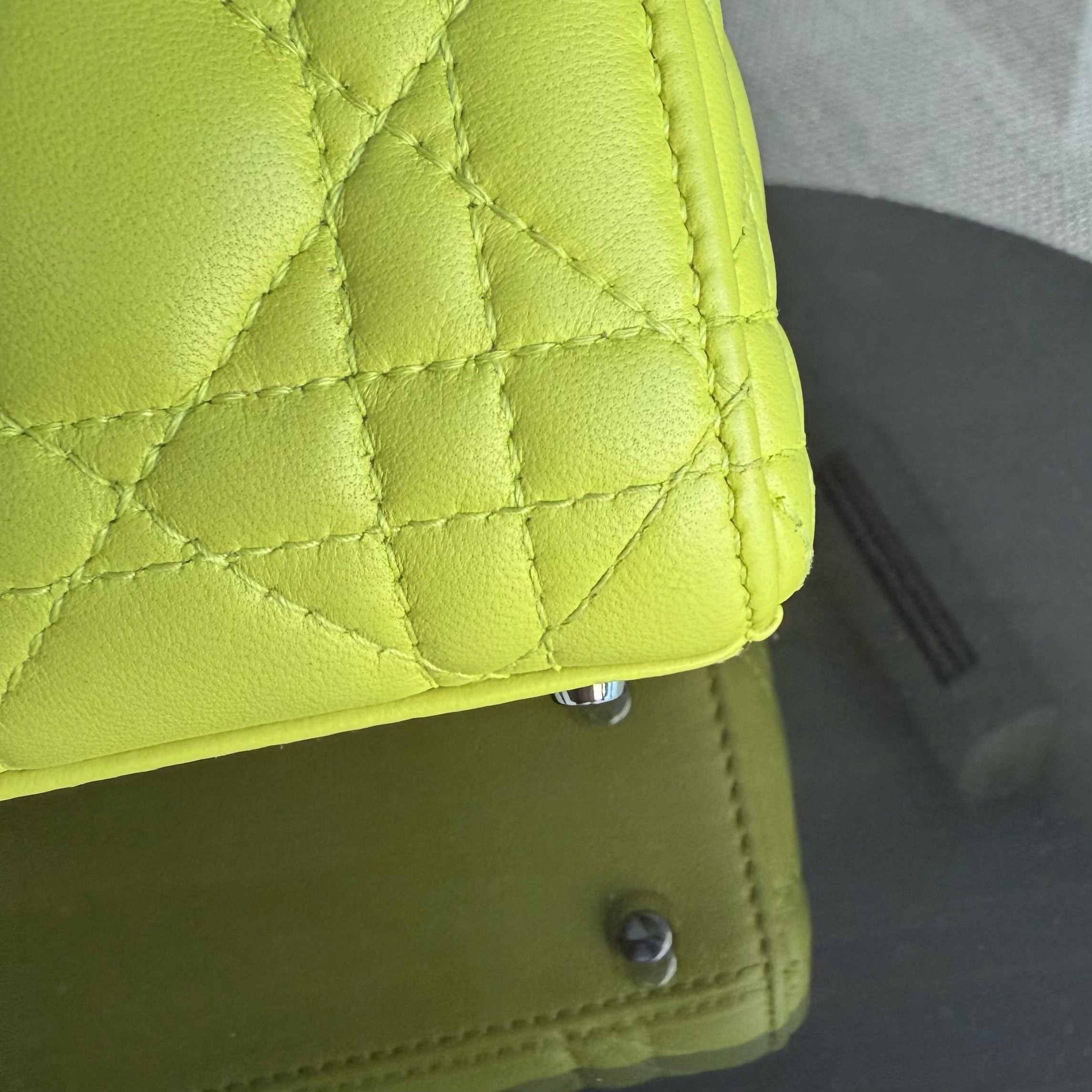 Dior Lady Mini - Cannage Lambskin Yellow Silver Hardware Adjustable Strap