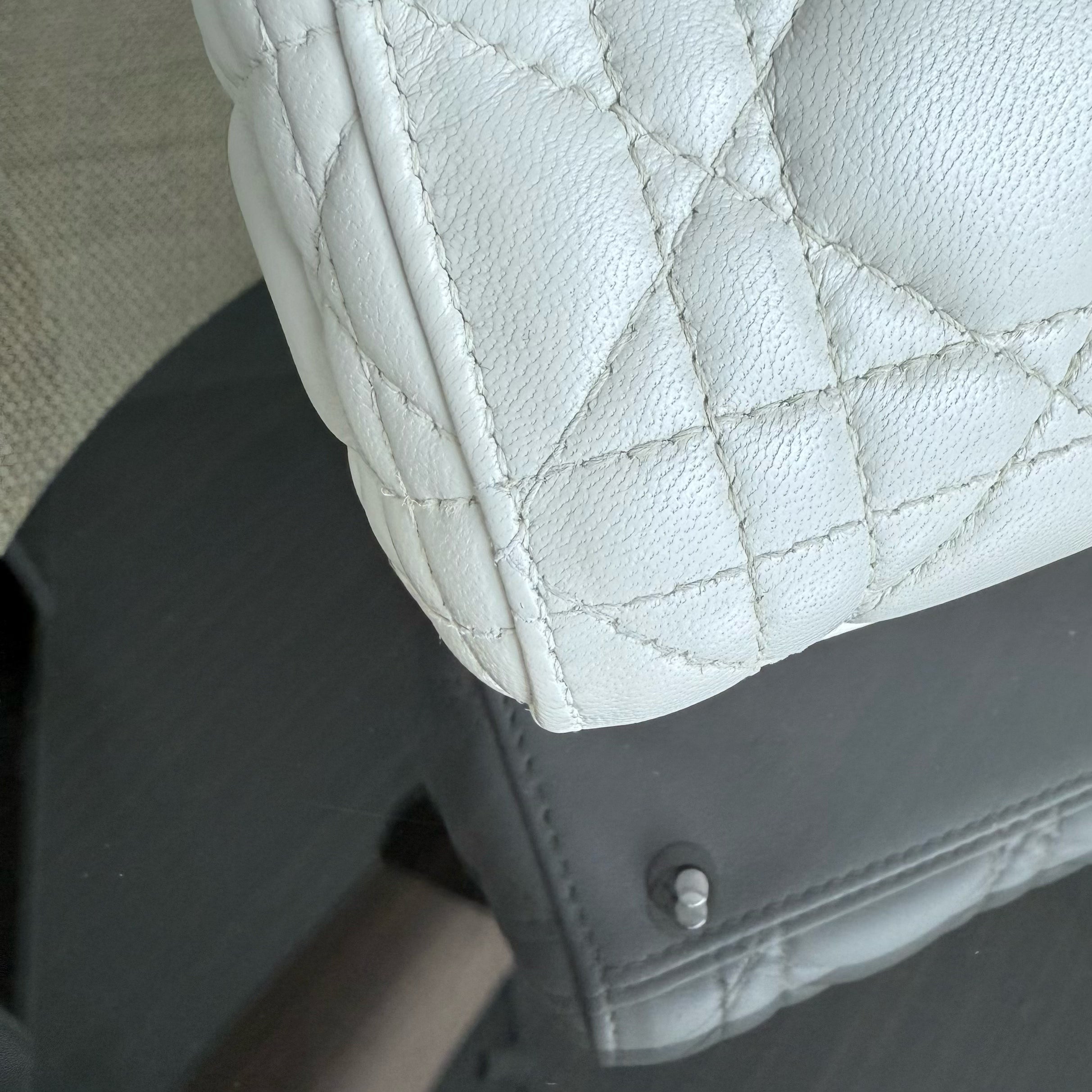Dior Lady Mini - Cannage Lambskin White Silver Hardware Chain Strap