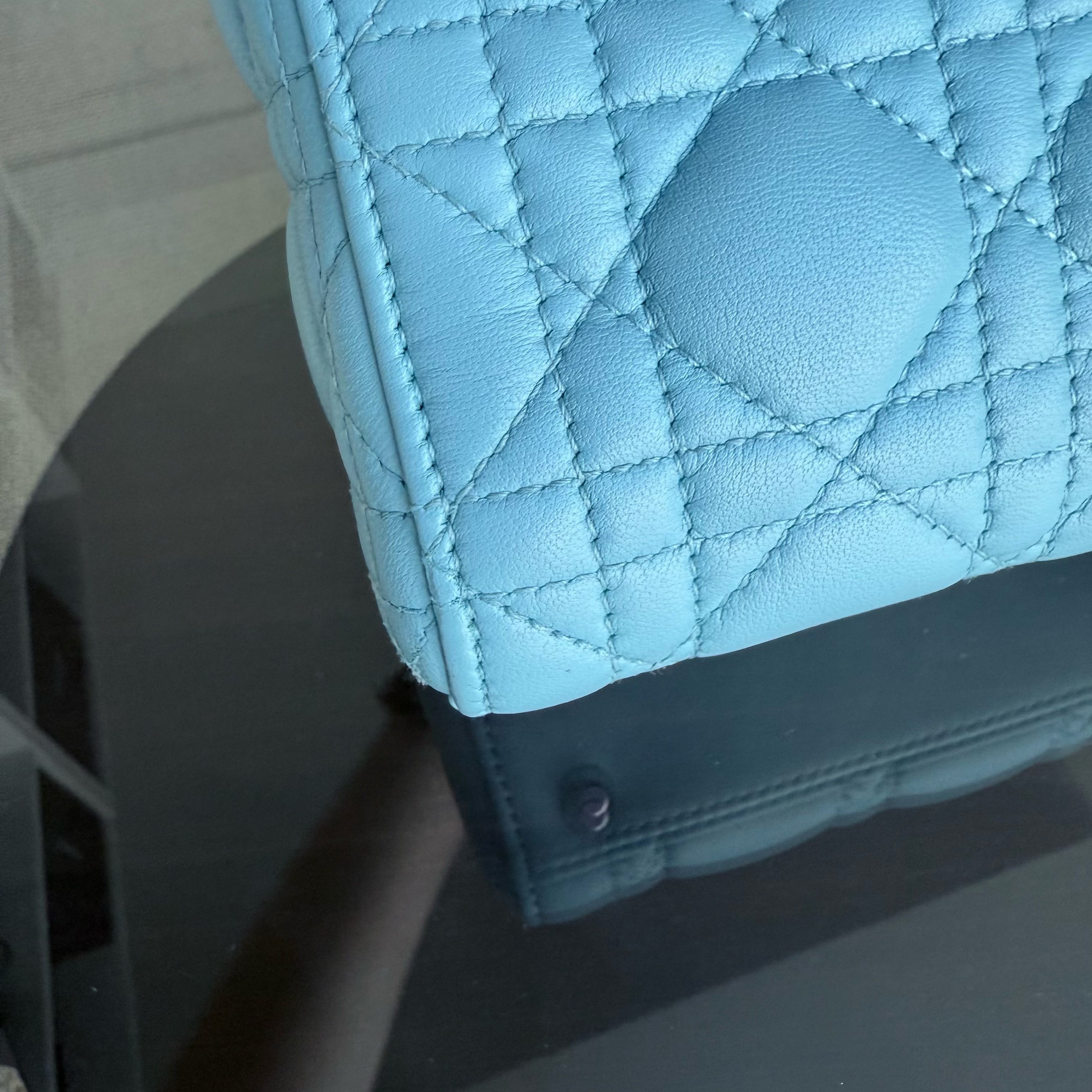 Dior Lady Mini - Cannage Lambskin Light Blue Silver Hardware Adjustable strap