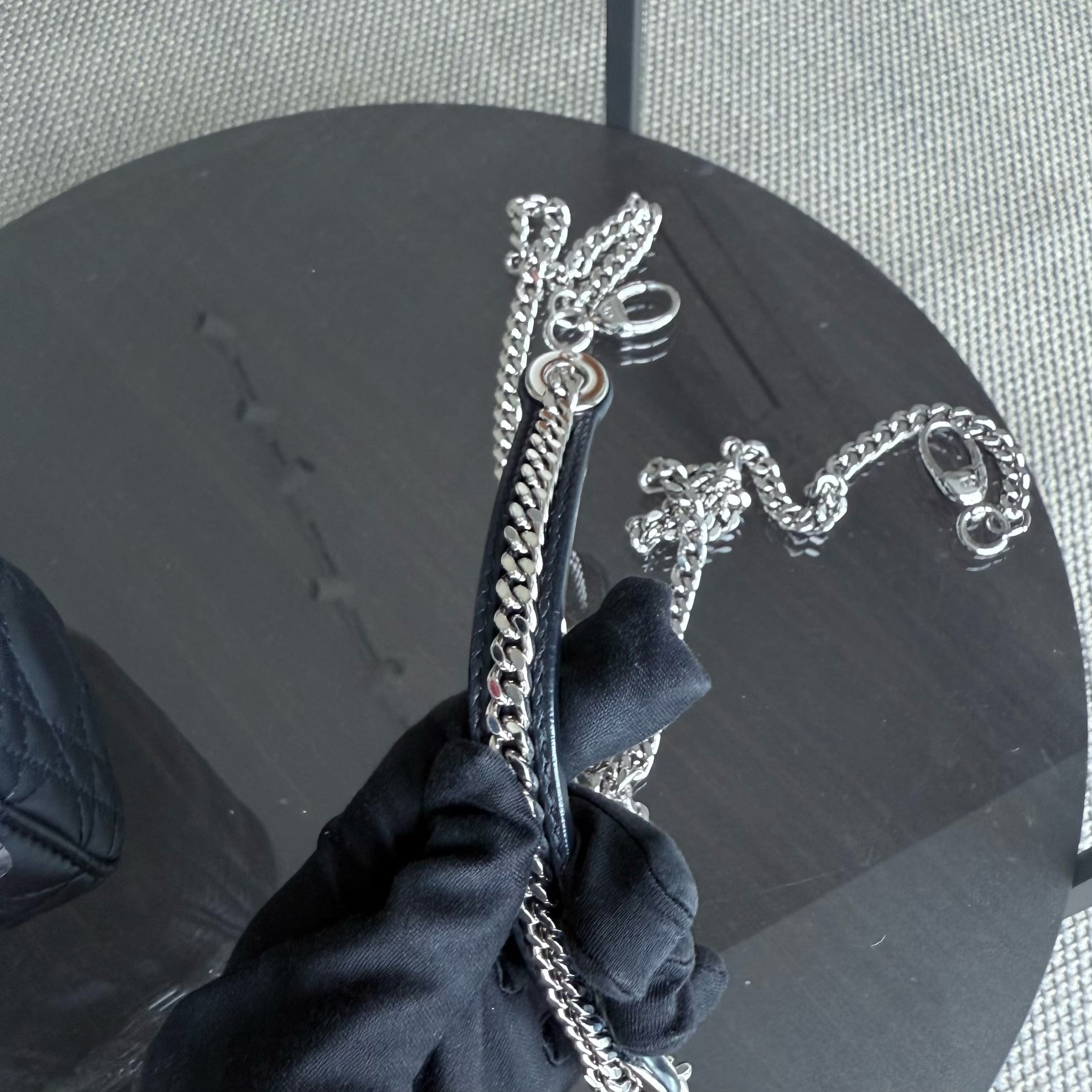 Dior Lady Mini - Cannage Lambskin Midnight Blue Silver Hardware Chain Strap