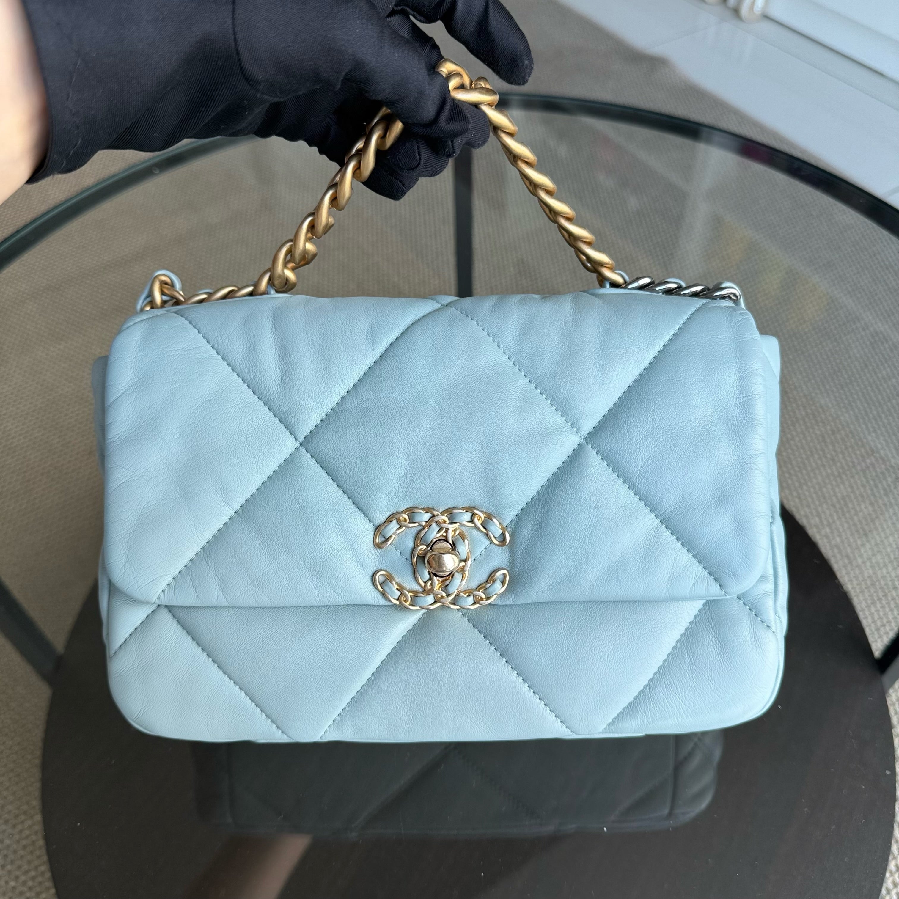 Chanel C19 Small 19 Bag Quilted Goatskin Light Blue Two-Tone Hardware Microchip