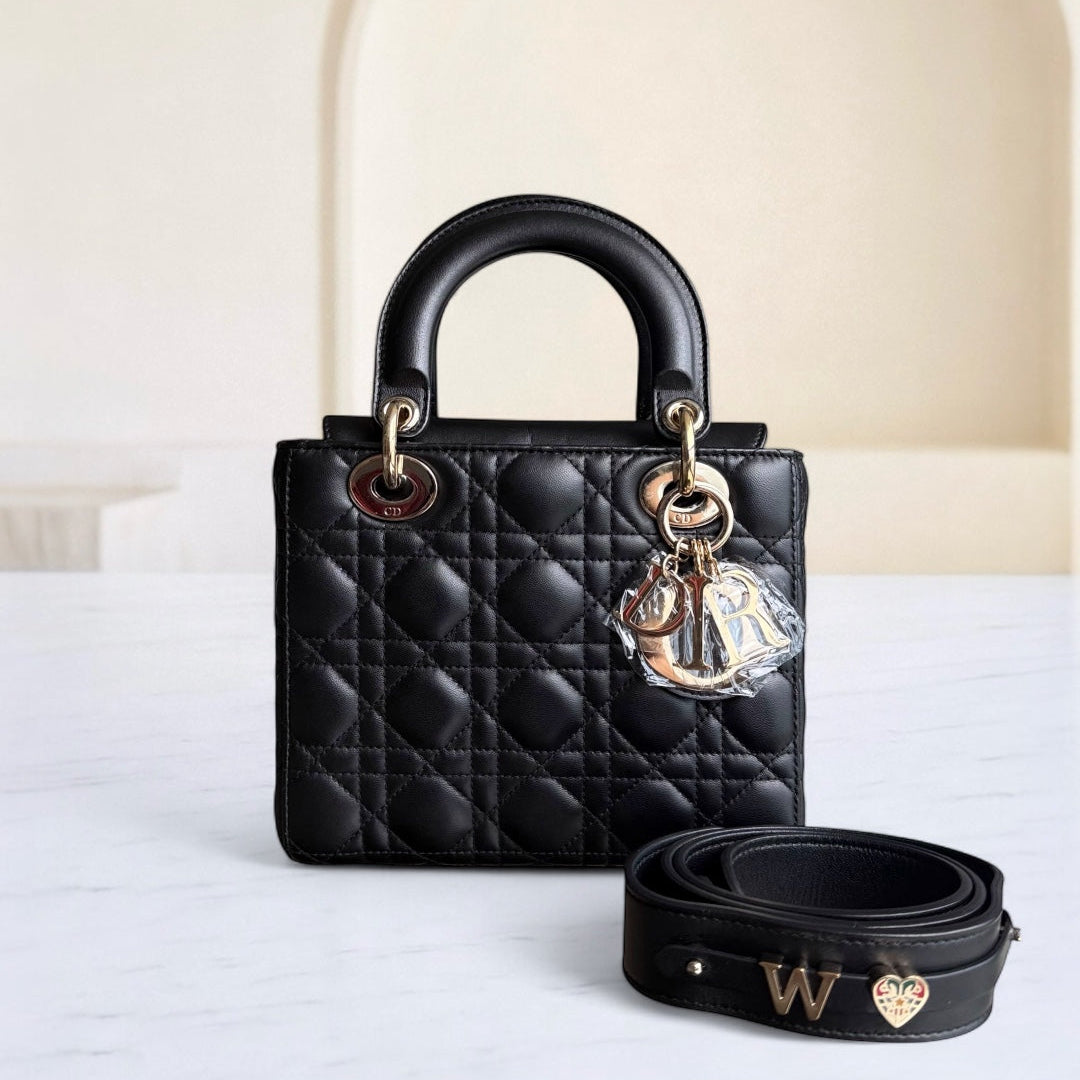 Dior Lady Small Flap MyABC - Cannage Lambskin Black Gold Hardware ABC Charm