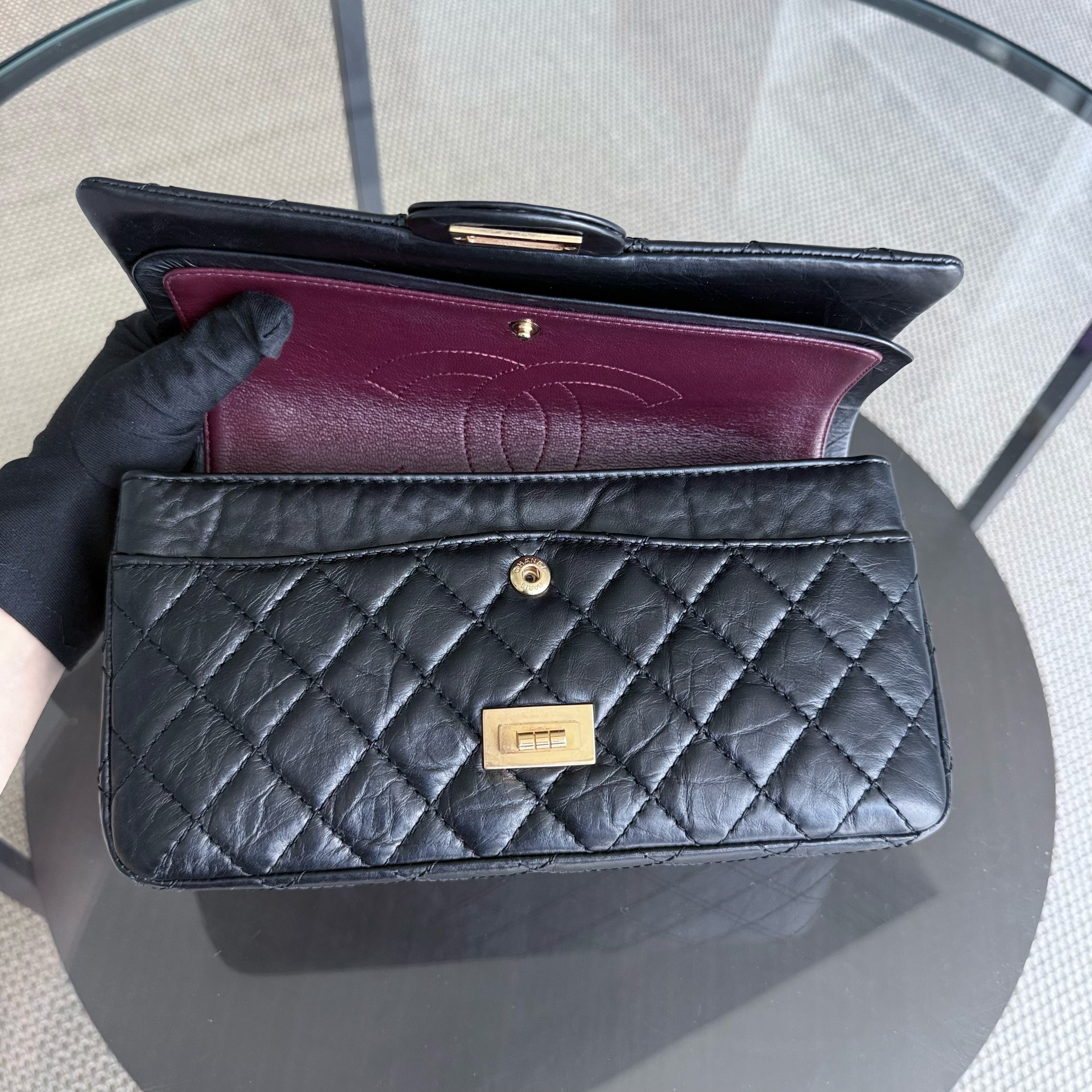 Chanel Reissue 2.55 Medium 225 - 24CM Quilted Aged Calfskin Black Gold Hardware Series 12