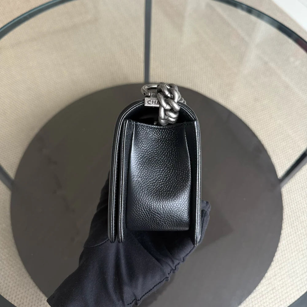 Chanel Boy Small - Caviar 20CM Chevron Grained Calfskin Black Leboy Ruthenium Sliver Hardware Series 28