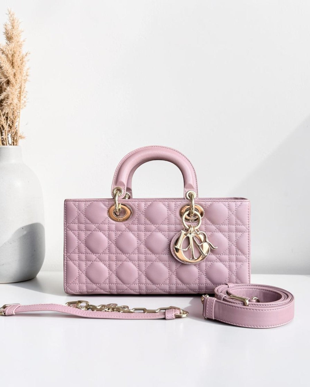 Dior D-Joy Medium - Cannage Lambskin Blush Pink Gold Hardware