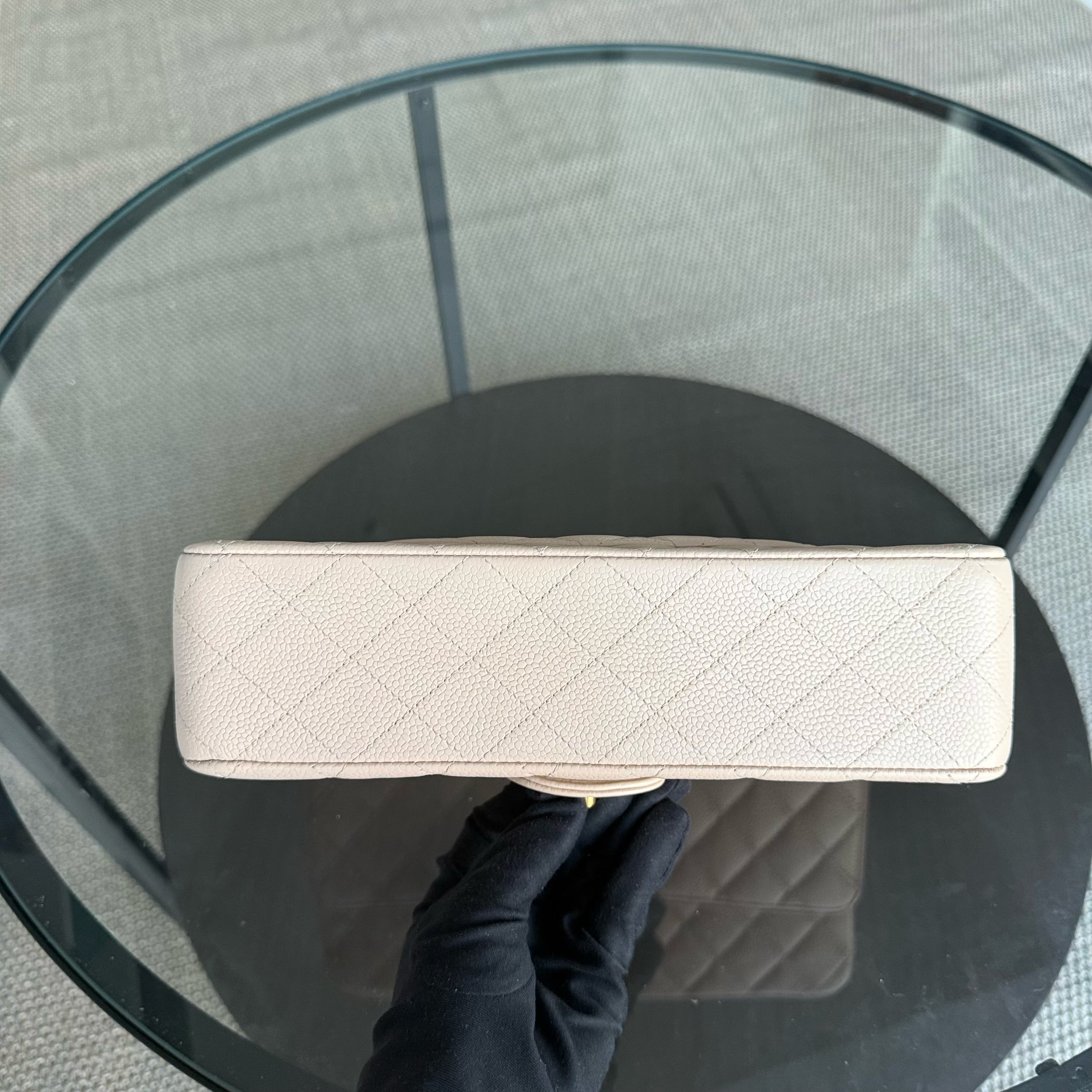 Chanel Classic Flap Medium - Caviar 25CM Quilted Grained Calfskin Beige Gold Hardware Series 14