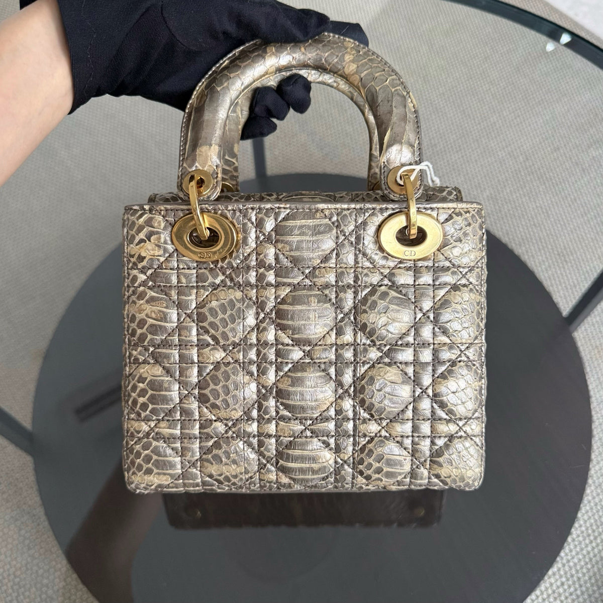 Dior Lady Small Flap - Cannage Gold Python Gold Hardware
