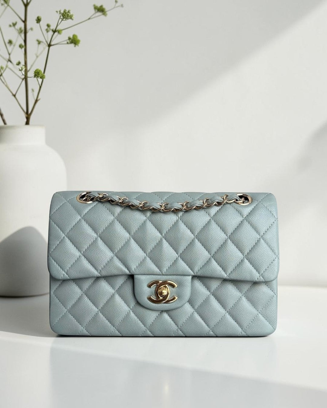 Chanel Classic Flap Small - Caviar 23CM Quilted Green Light Gold Hardware Microchip