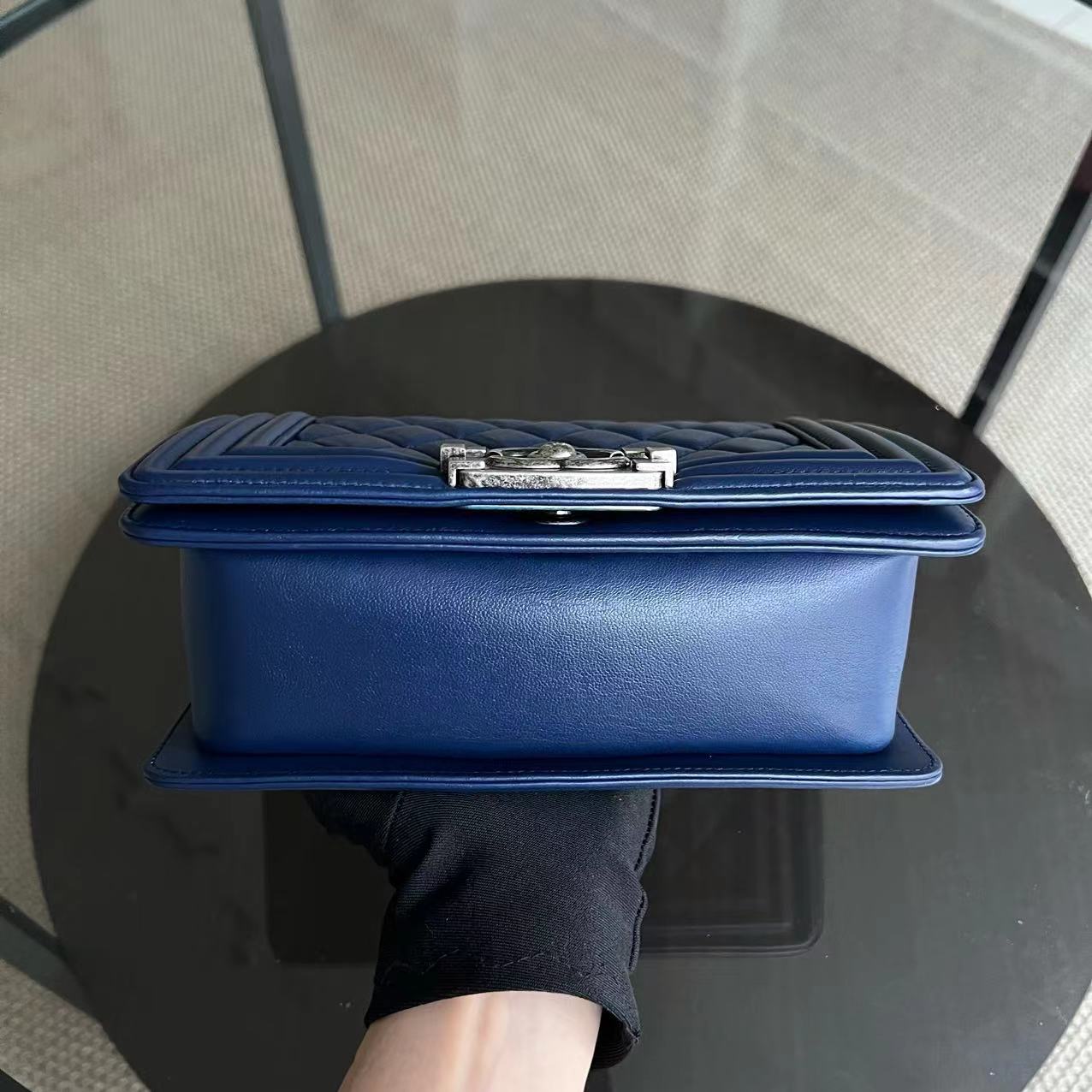 Chanel Boy Small - Quilted Lambskin Dark Blue Ruthenium Silver Hardware Series 21