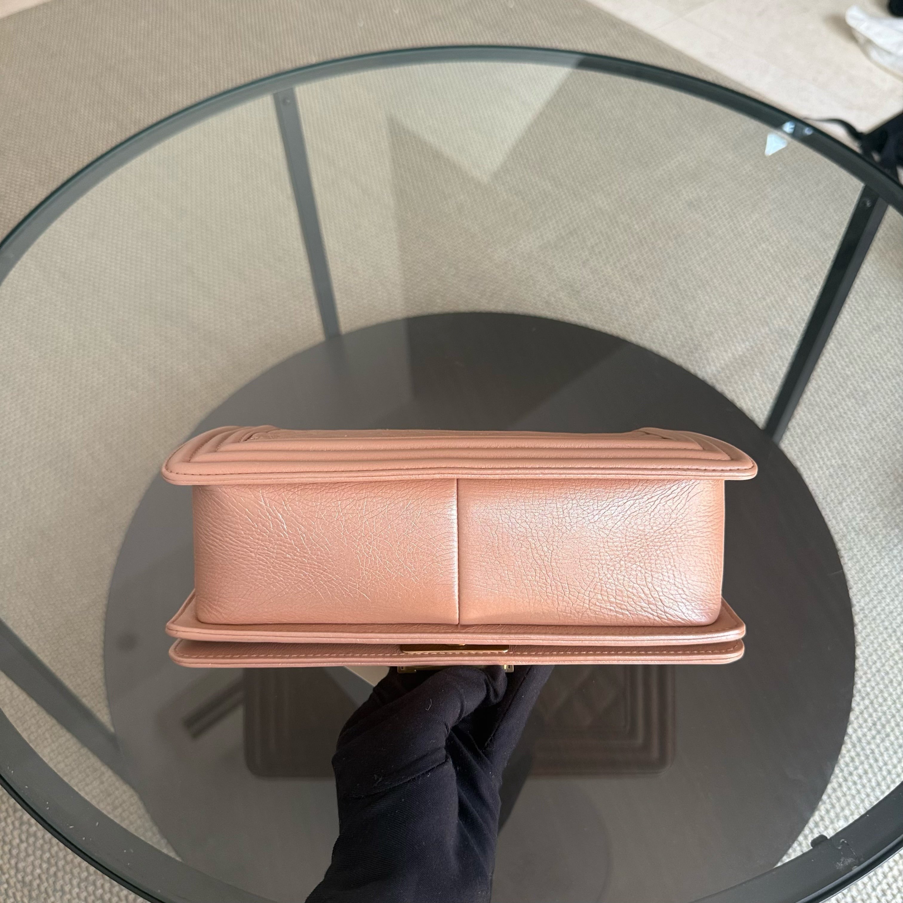 Chanel Boy Medium - 25CM Quilted Calfskin Blush Gold Hardware Series 20