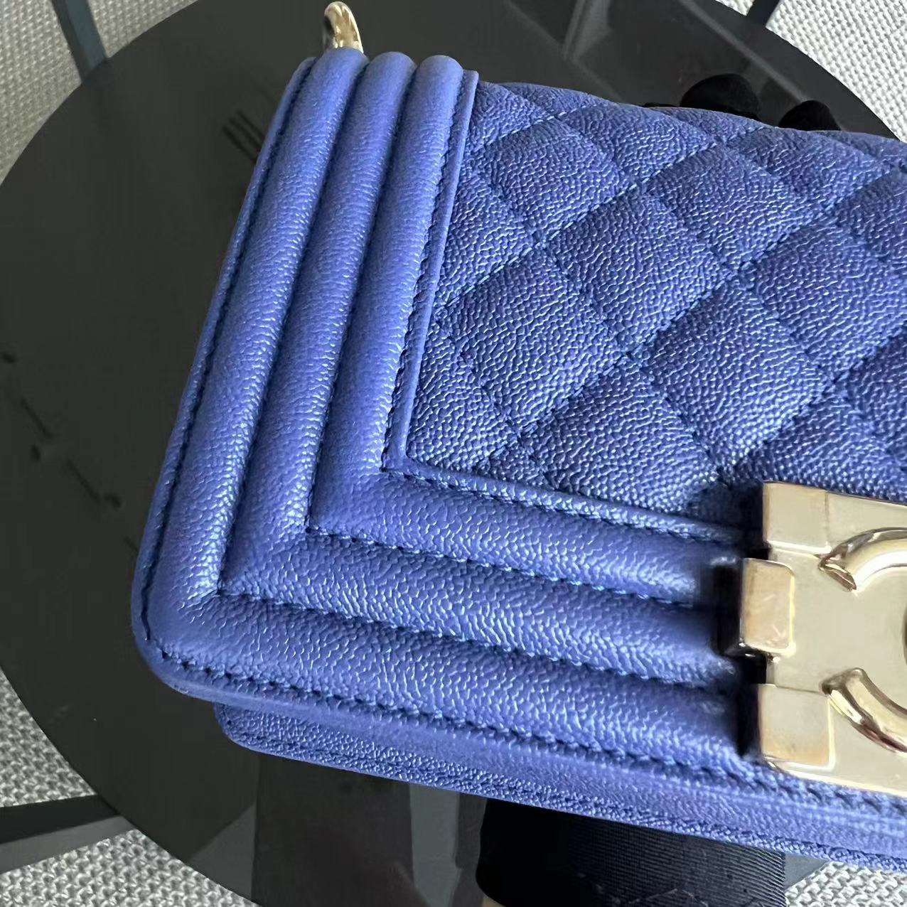 *Series 30* Caviar Boy Small Quilted Grained Calfskin Leboy Dark Blue Golden Hardware Series 30