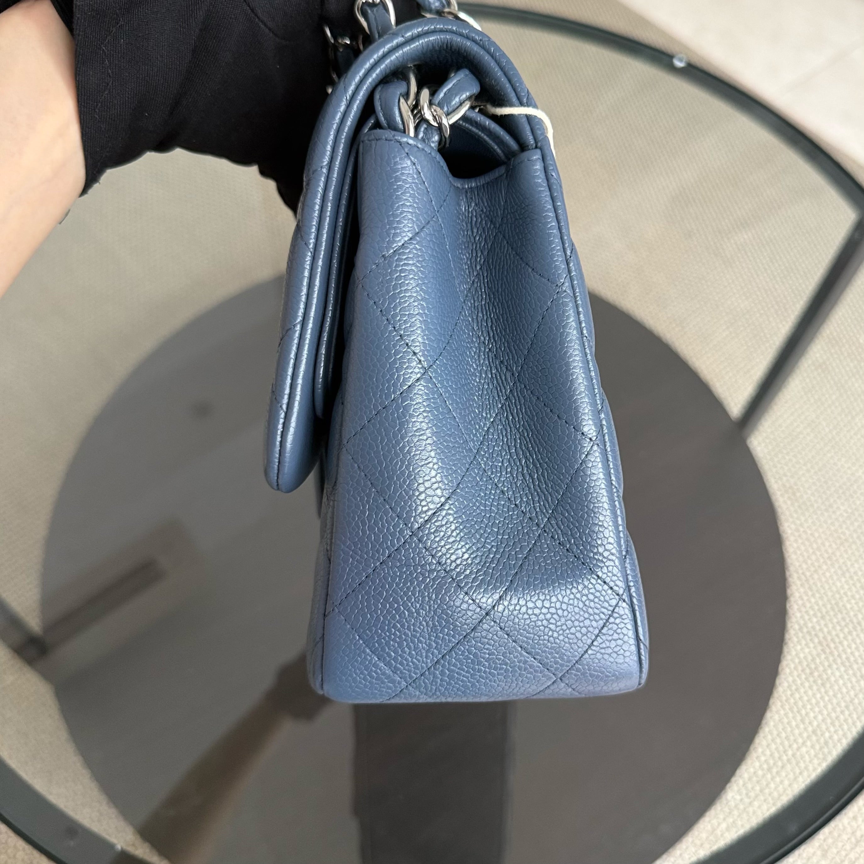 Chanel Classic Flap Jumbo - Double Flap 30CM Quilted Caviar Blue Silver Hardware Series 19