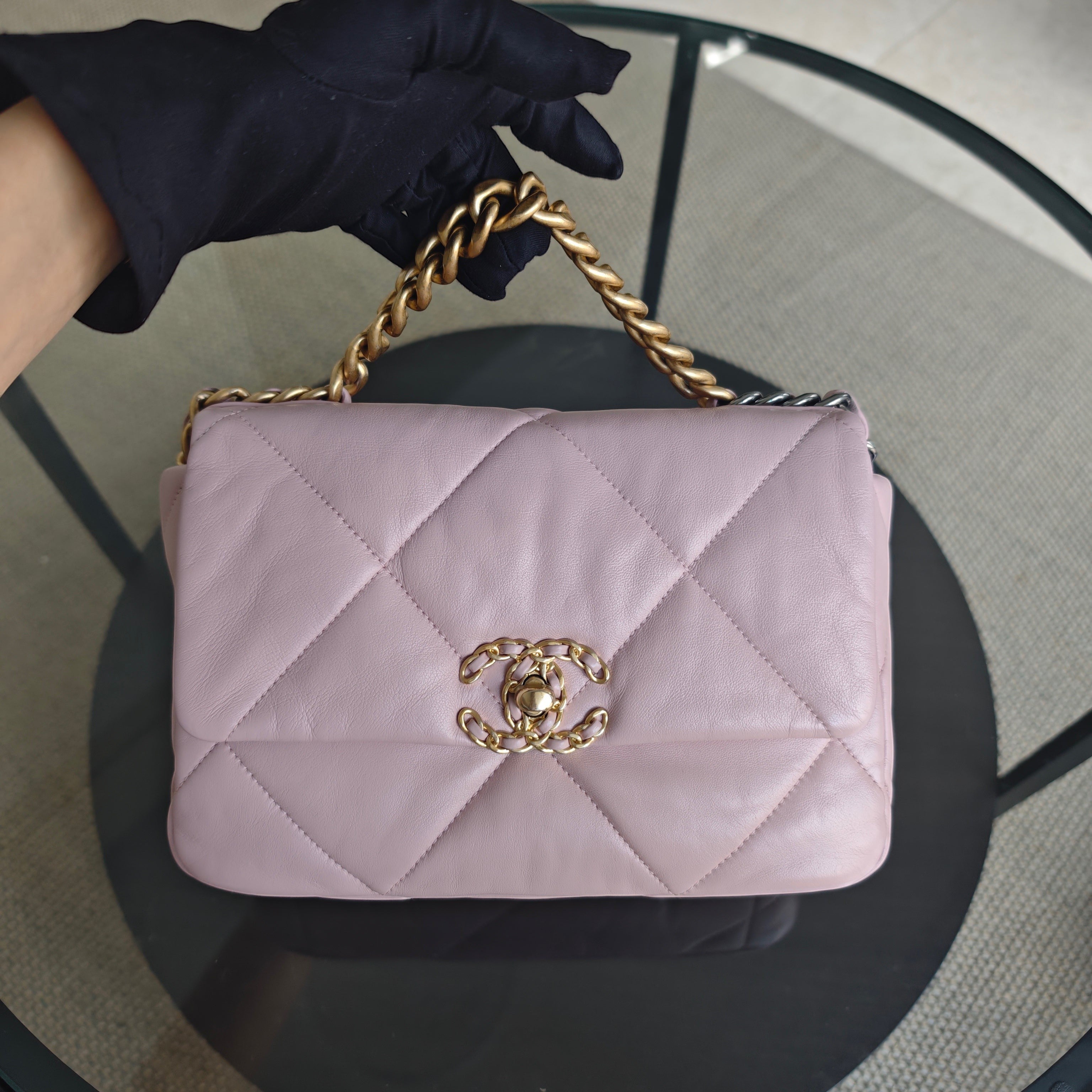 Chanel Small 19 Bag C19 Quilted Light Pink Two Tone Golden Hardware Series 31