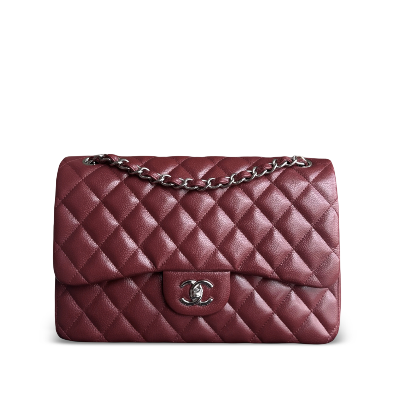 Chanel Classic Flap Jumbo - Caviar 30CM Double Flap Quilted Burgundy Gold Hardware Series 15