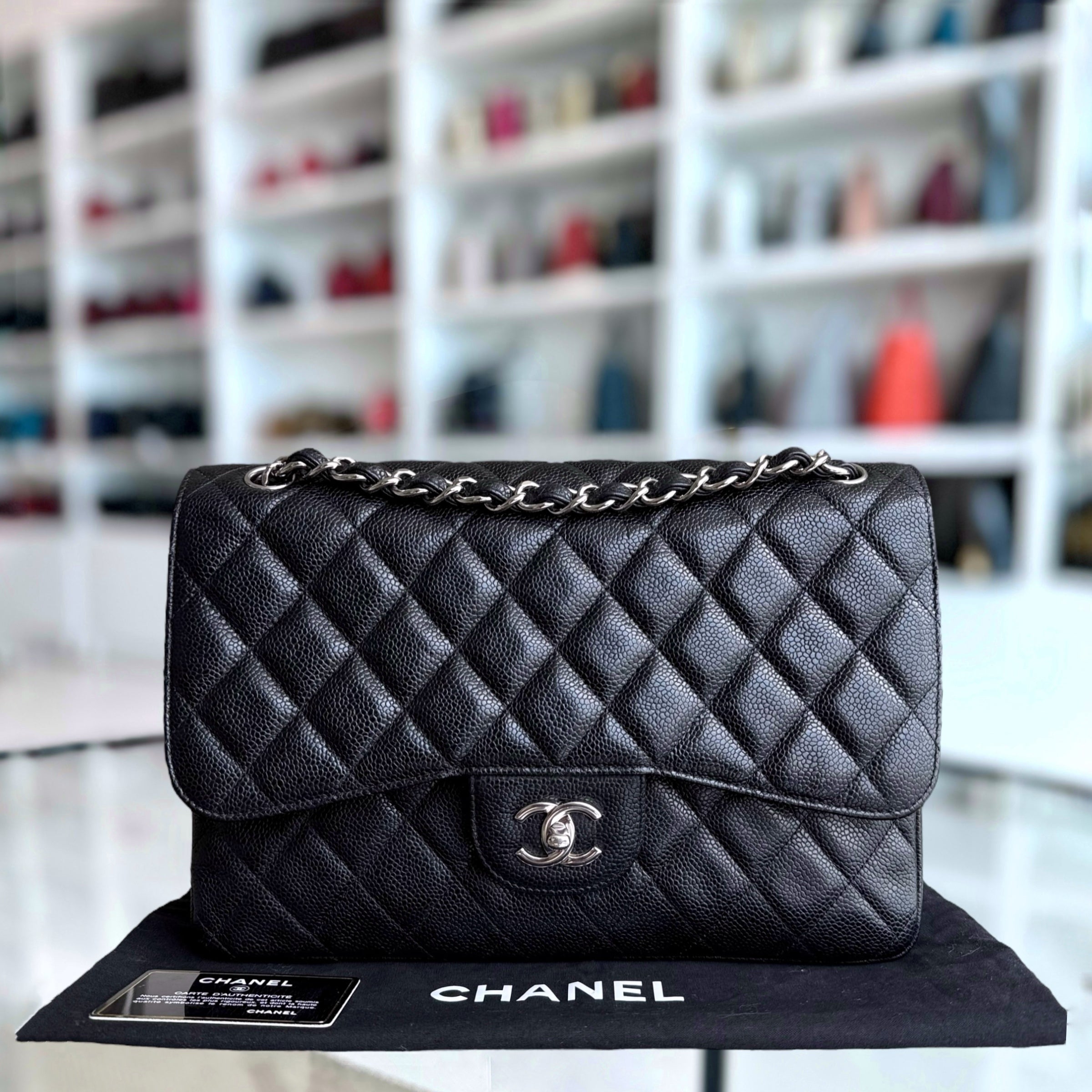 Chanel Classic Flap Jumbo - Double Flap Caviar 30CM Quilted Black Silver Hardware Series 15