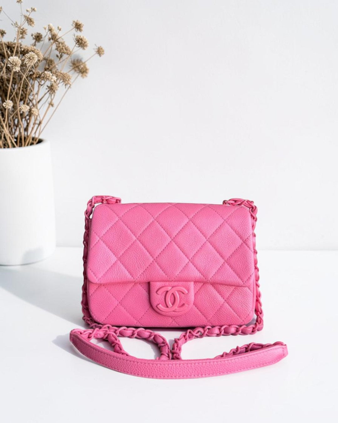 Chanel Classic Flap Seasonal Mini Square - Caviar Quilted Grained Calfskin All Pink Barbie Series 29