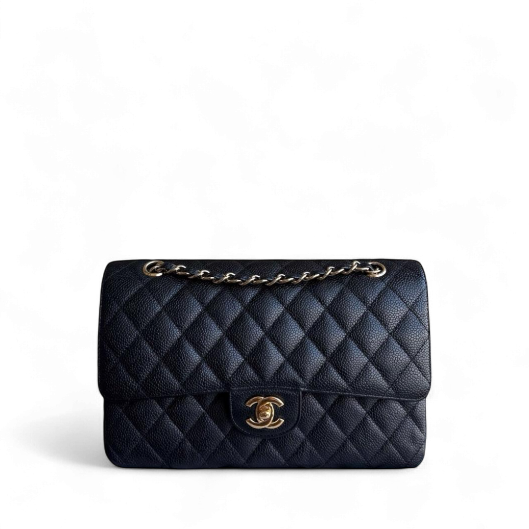 Chanel Classic Flap Medium - Caviar 25CM Quilted Grained Calfskin Black Gold Hardware Series 13